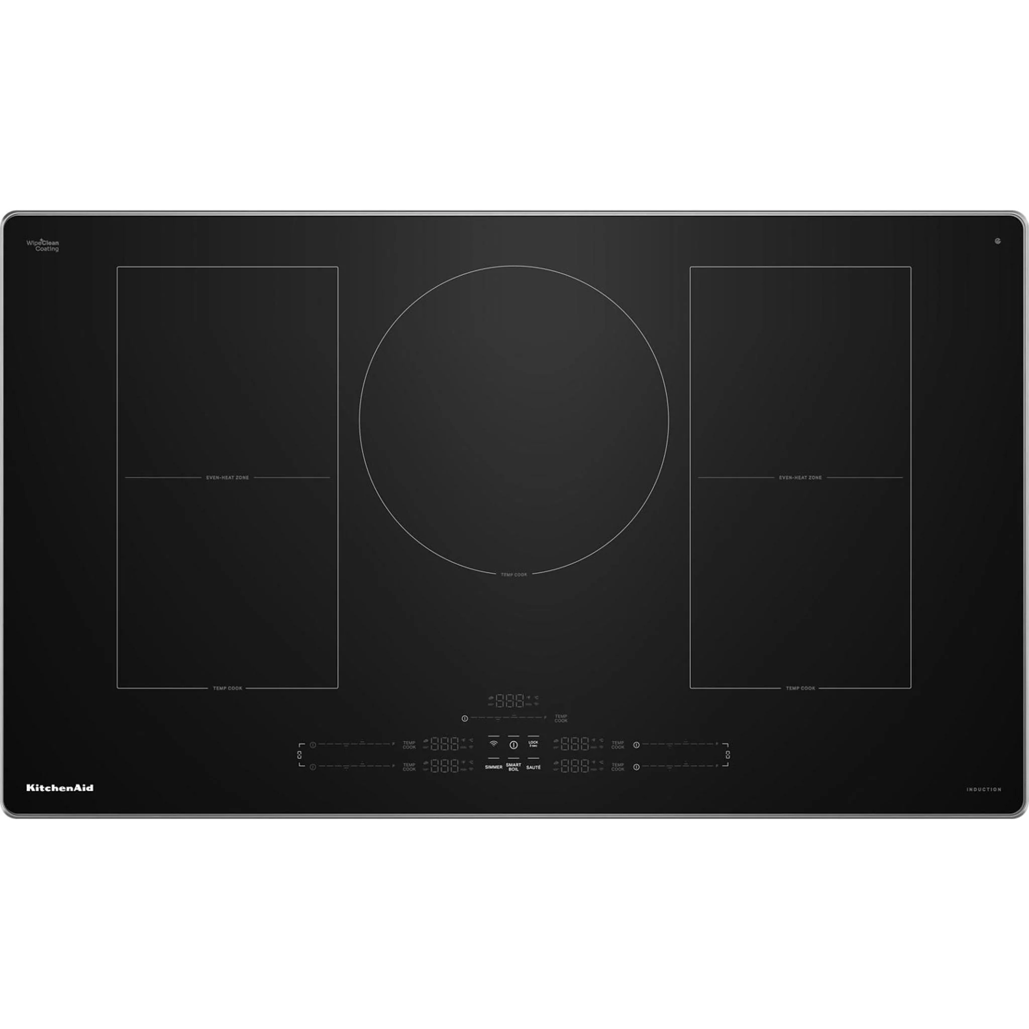 KitchenAid 36" Temp CookInduction Cooktop with 5 Cooking Zones -Blk Glass Touch Ctrl w SS side (KCIT736SSS)