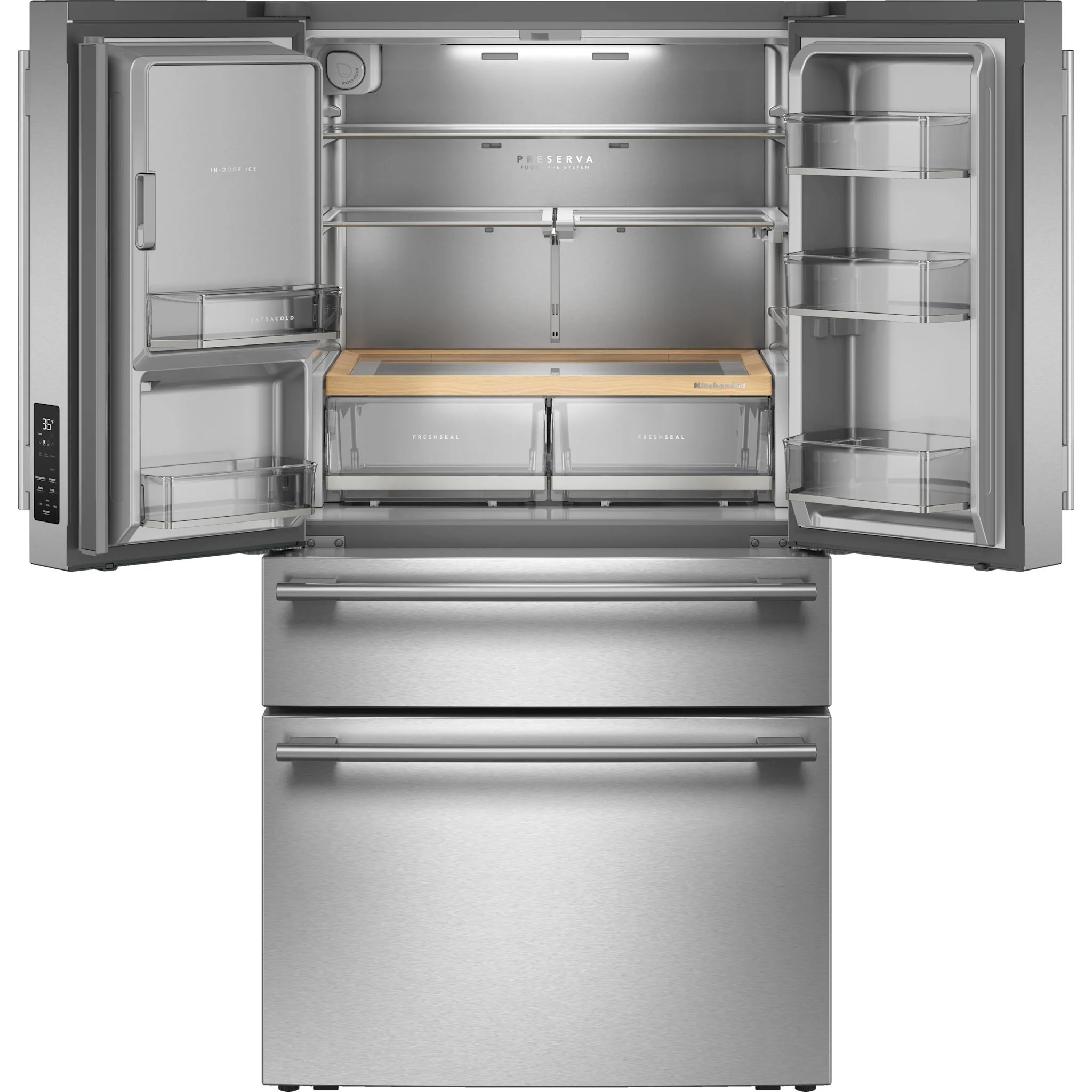 KitchenAid 29 Cu. Ft. French Door Refrigerator with Exterior Water & Ice and FreshChill Refrigerated Drawer - PrintShield Stainless (KRMF436SPS) - Image 5