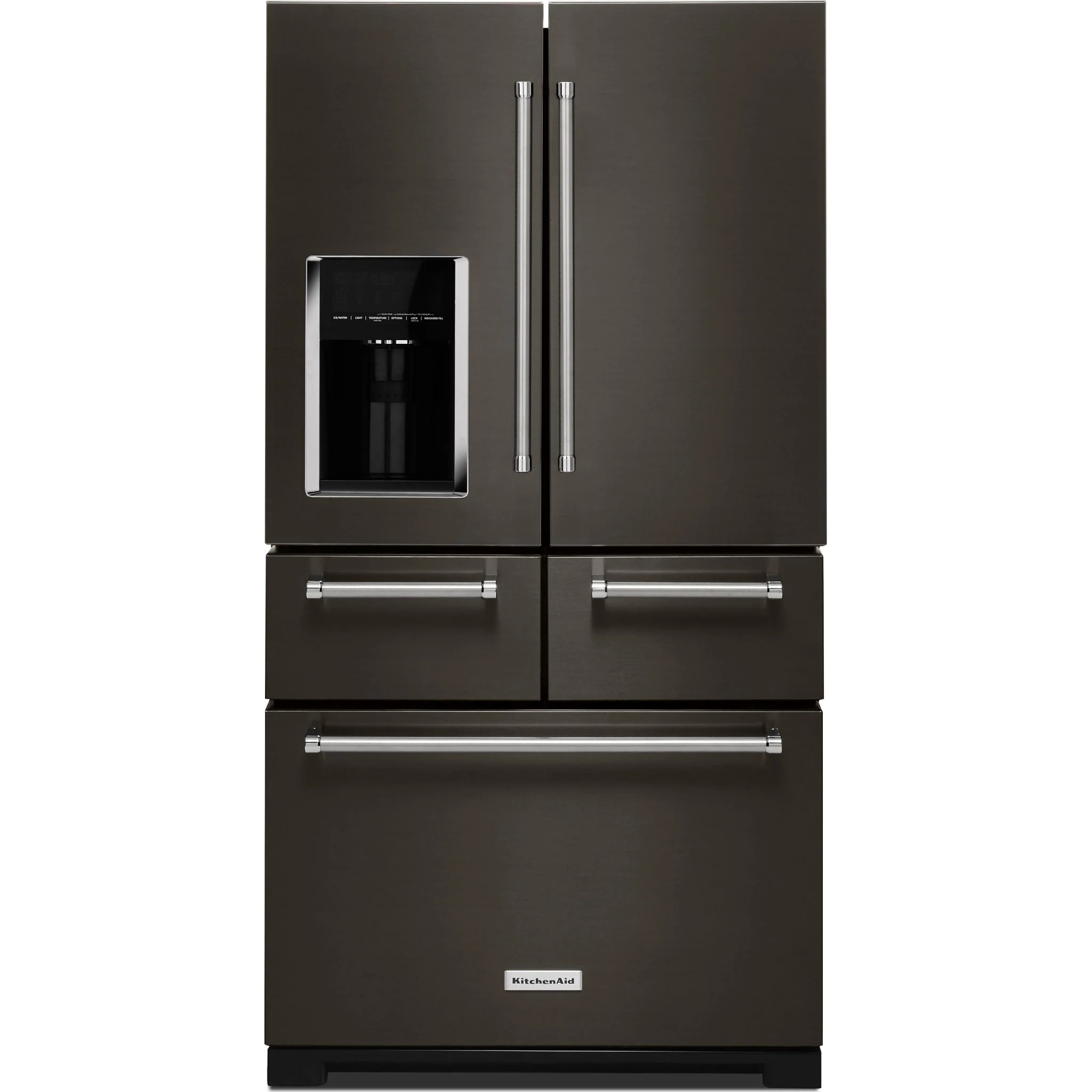KitchenAid 25.8 Cu. Ft. 36" Multi-Door Freestanding Refrigerator with Platinum Interior Design and PrintShieldFinish -Black Stainless (KRMF706EBS)
