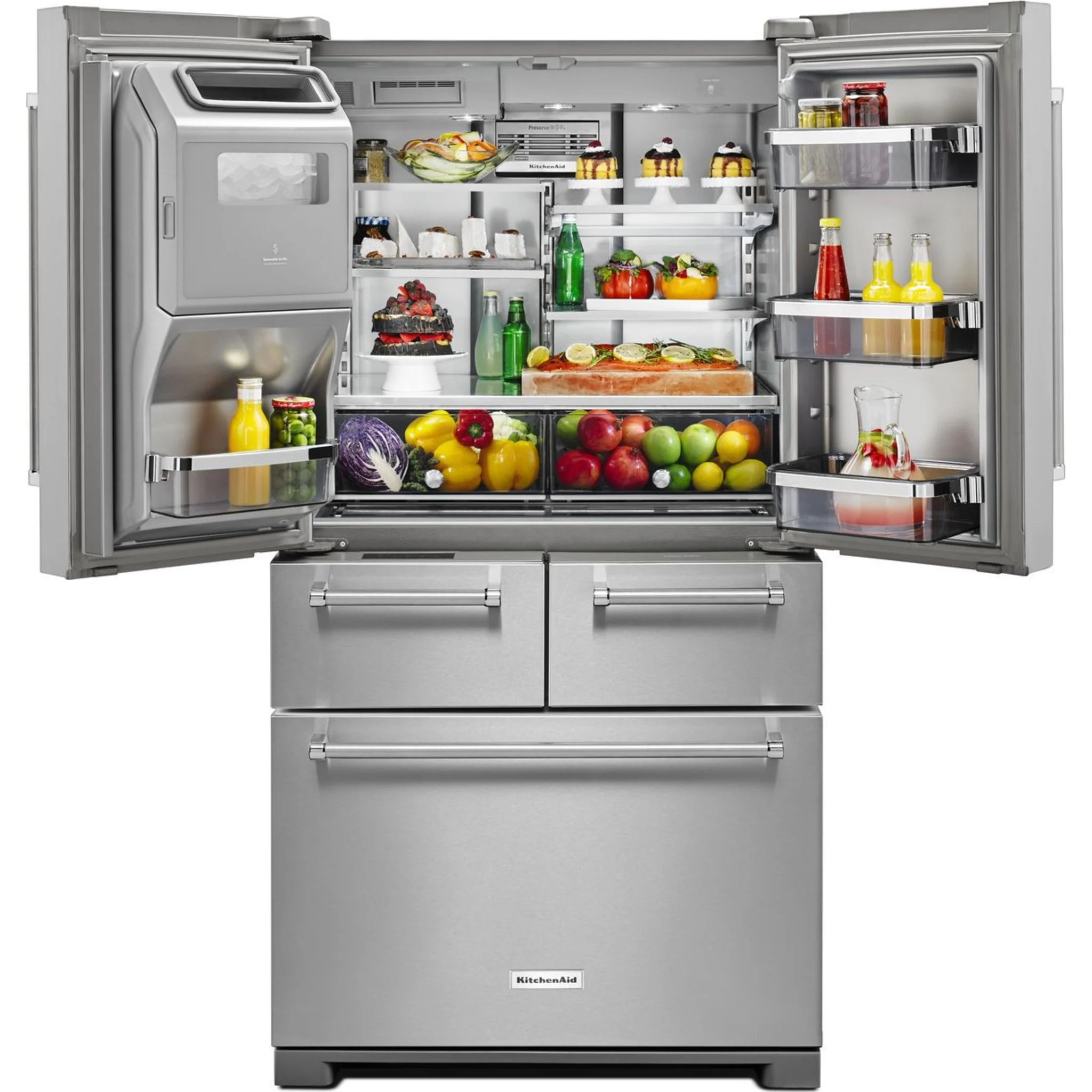 KitchenAid 25.8 Cu. Ft. 36" Multi-Door Freestanding Refrigerator with Platinum Interior Design -Stainless Steel (KRMF706ESS) - Image 2