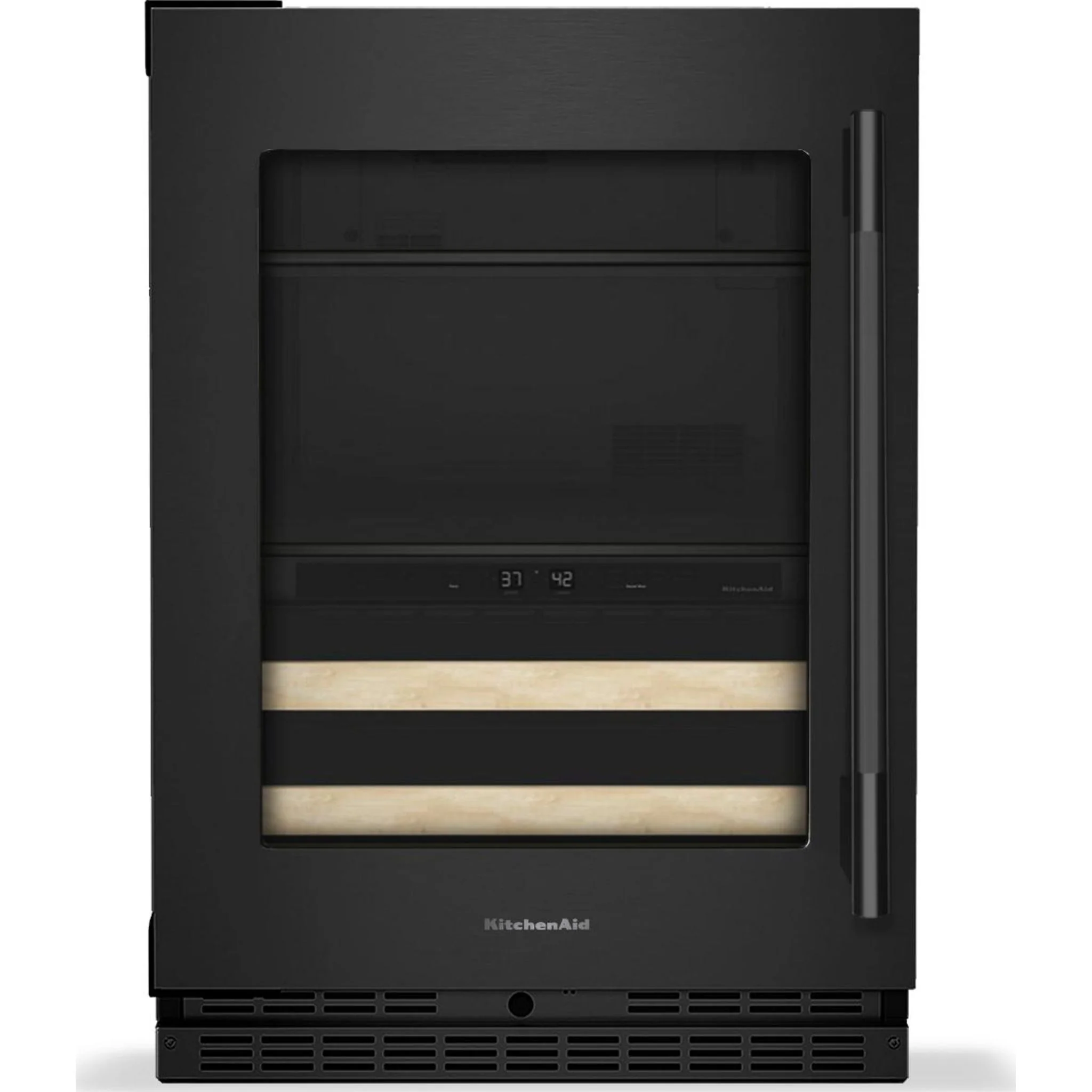 KitchenAid 24" Beverage Center with Glass Door and Wood-Front Racks - Black Ore (KUBL524SBE)