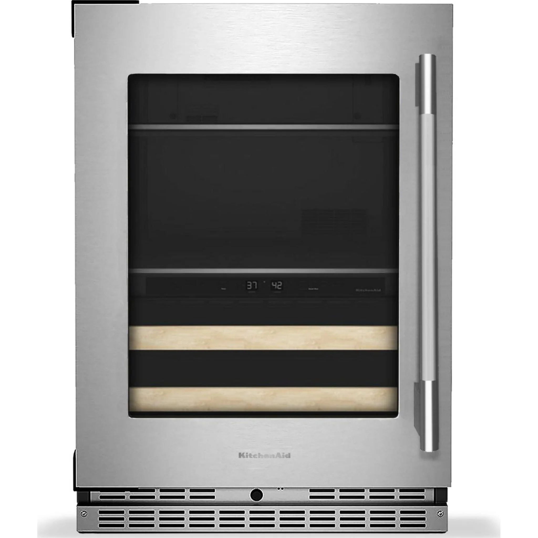 KitchenAid 24" Beverage Center with Glass Door and Wood-Front Racks - PrintShield™ Stainless Finish (KUBL524SPS)