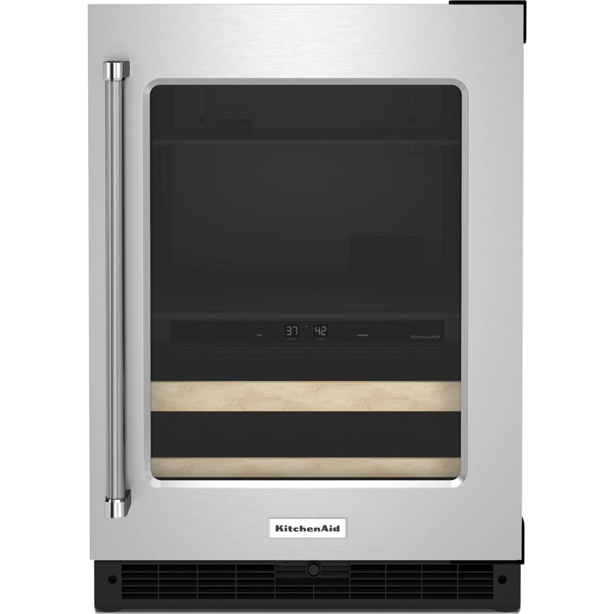 KitchenAid 24" Beverage Center with Glass Door and Wood-Front Racks - Stainless Steel (KUBR214KSB)