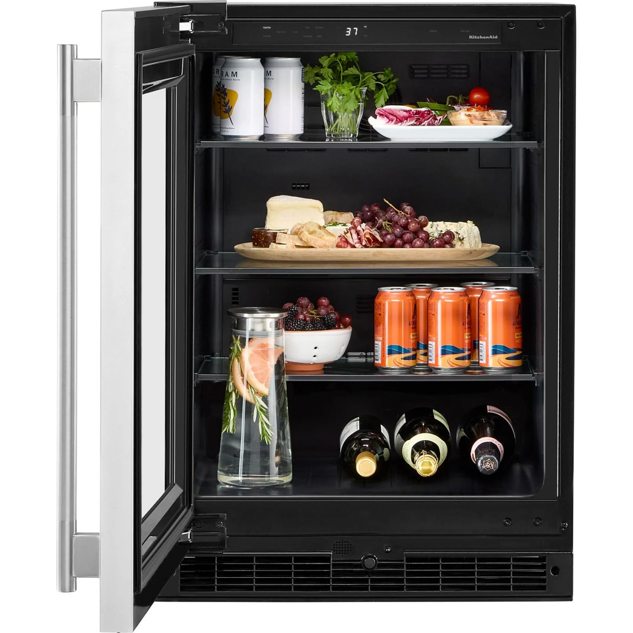 KitchenAid 24" Undercounter Refrigerator with Glass Door - Black Cabinet/Stainless Doors (KURL324SSB) - Image 2