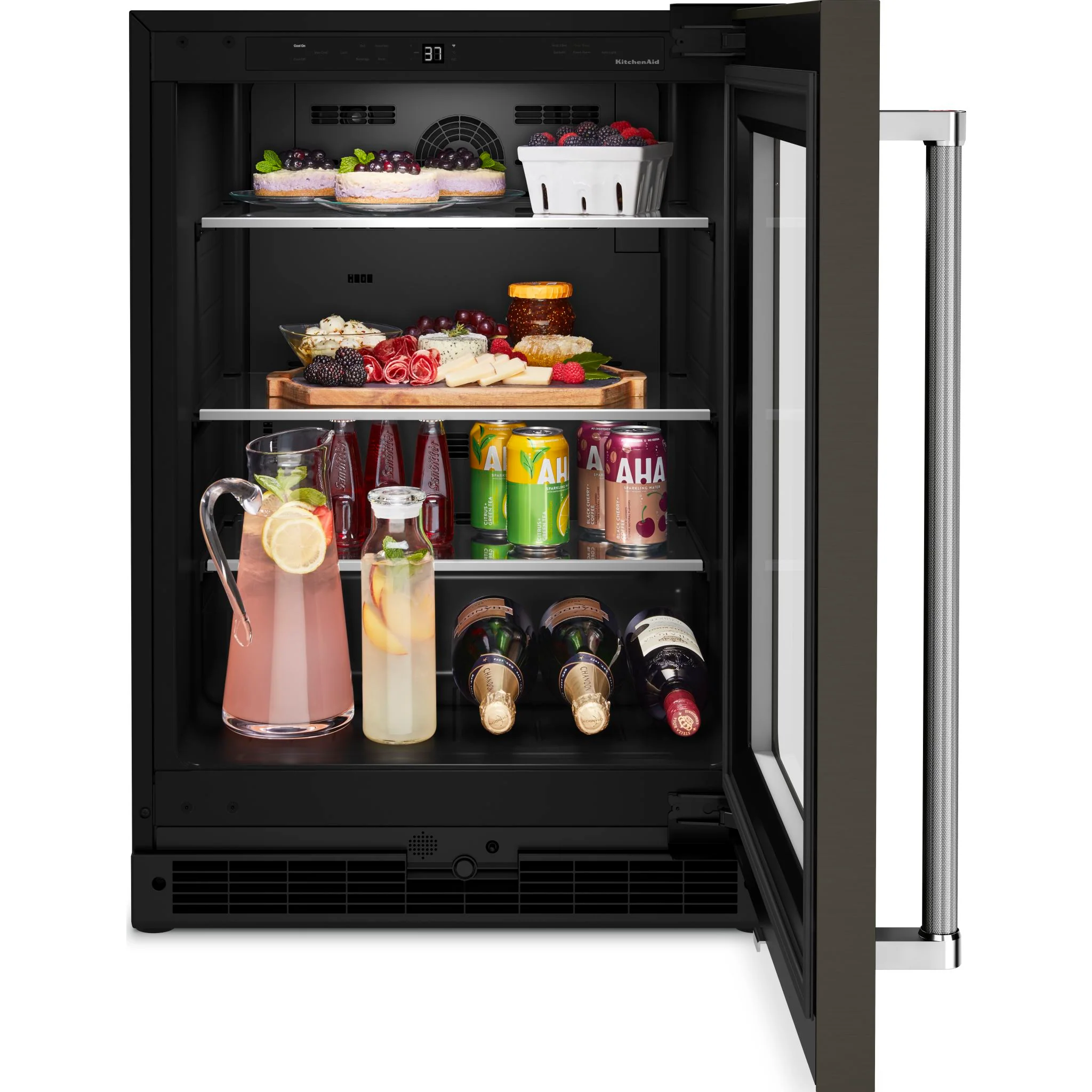 KitchenAid 24" Undercounter Refrigerator with Glass Door and Shelves with Metallic Accents and PrintShieldFinish -Black Stainless (KURR314KBS) - Image 5