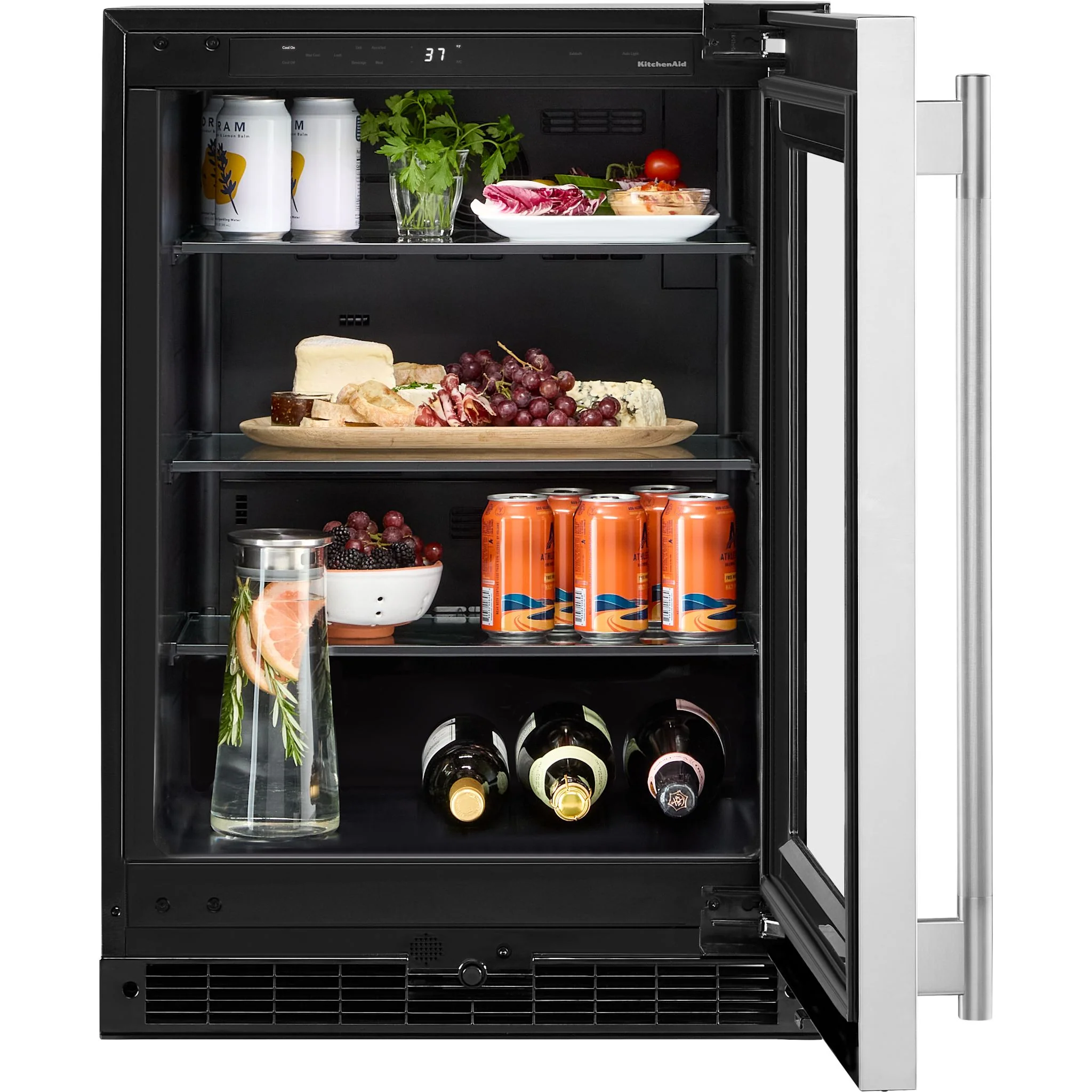 KitchenAid 24"" Undercounter Refrigerator with Glass Door - Black Cabinet/Stainless Doors (KURR324SSB) - Image 5