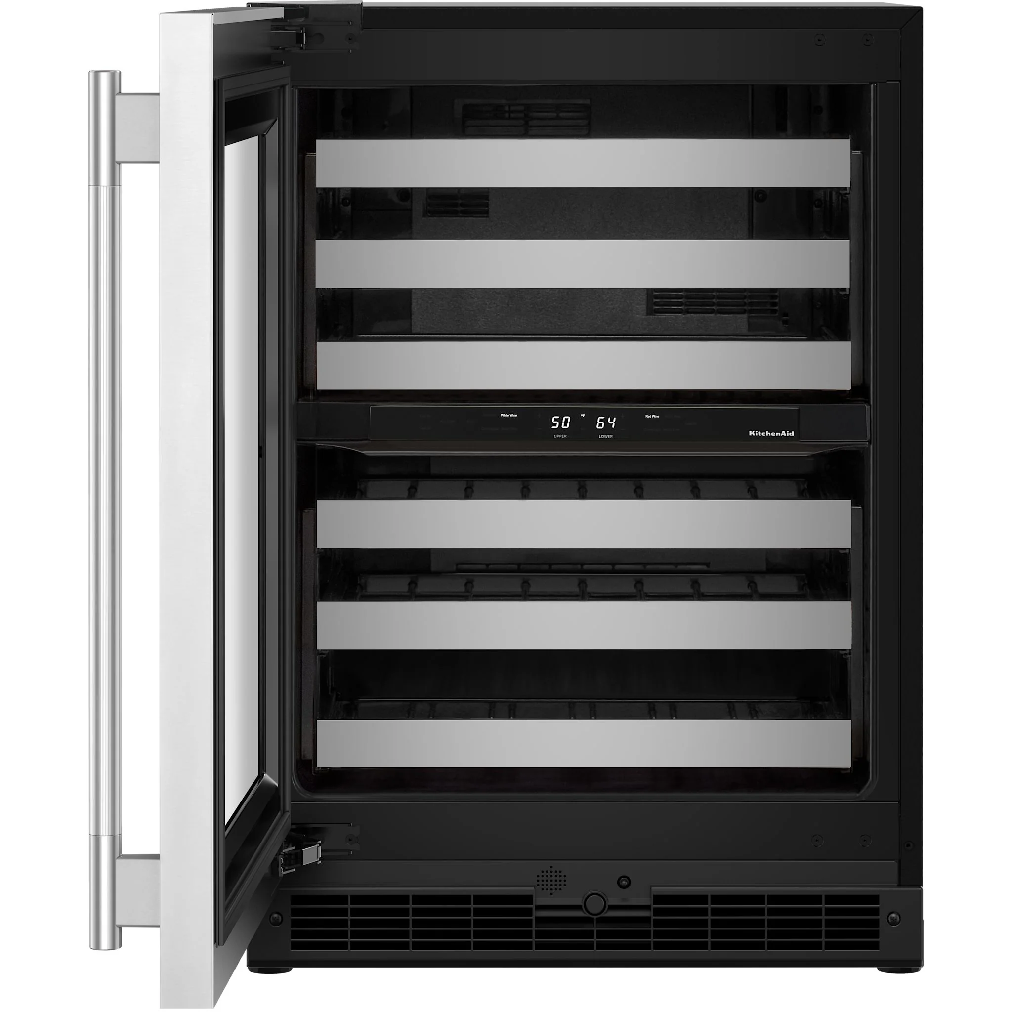 KitchenAid 24" Undercounter Wine Cellar with Full-Extension Metal-Front Racks - Black Cabinet/Stainless Doors (KUWL324SSB) - Image 9