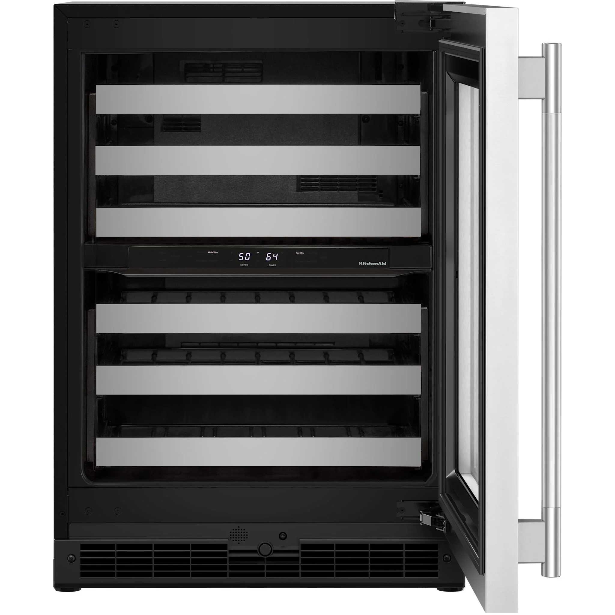 KitchenAid 24" Undercounter Wine Cellar with Full-Extension Metal-Front Racks - Black Cabinet/Stainless Doors (KUWR324SSB) - Image 7