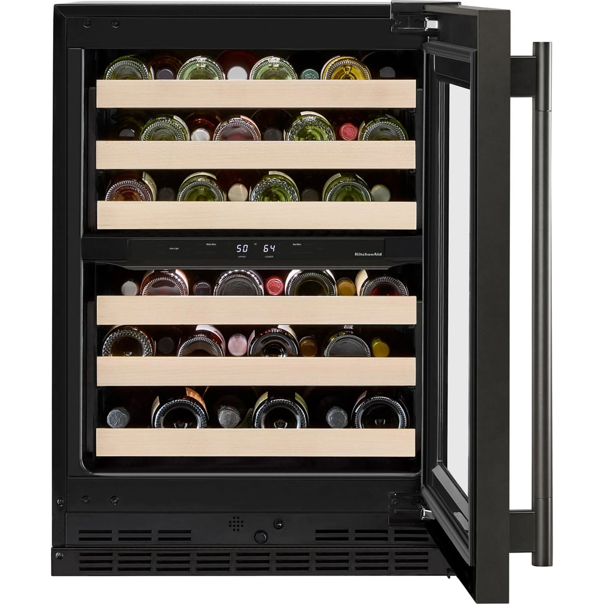 KitchenAid 24" Undercounter Wine Cellar with Full-Extension Wood-Front Racks - Black Ore (KUWR524SBE) - Image 6