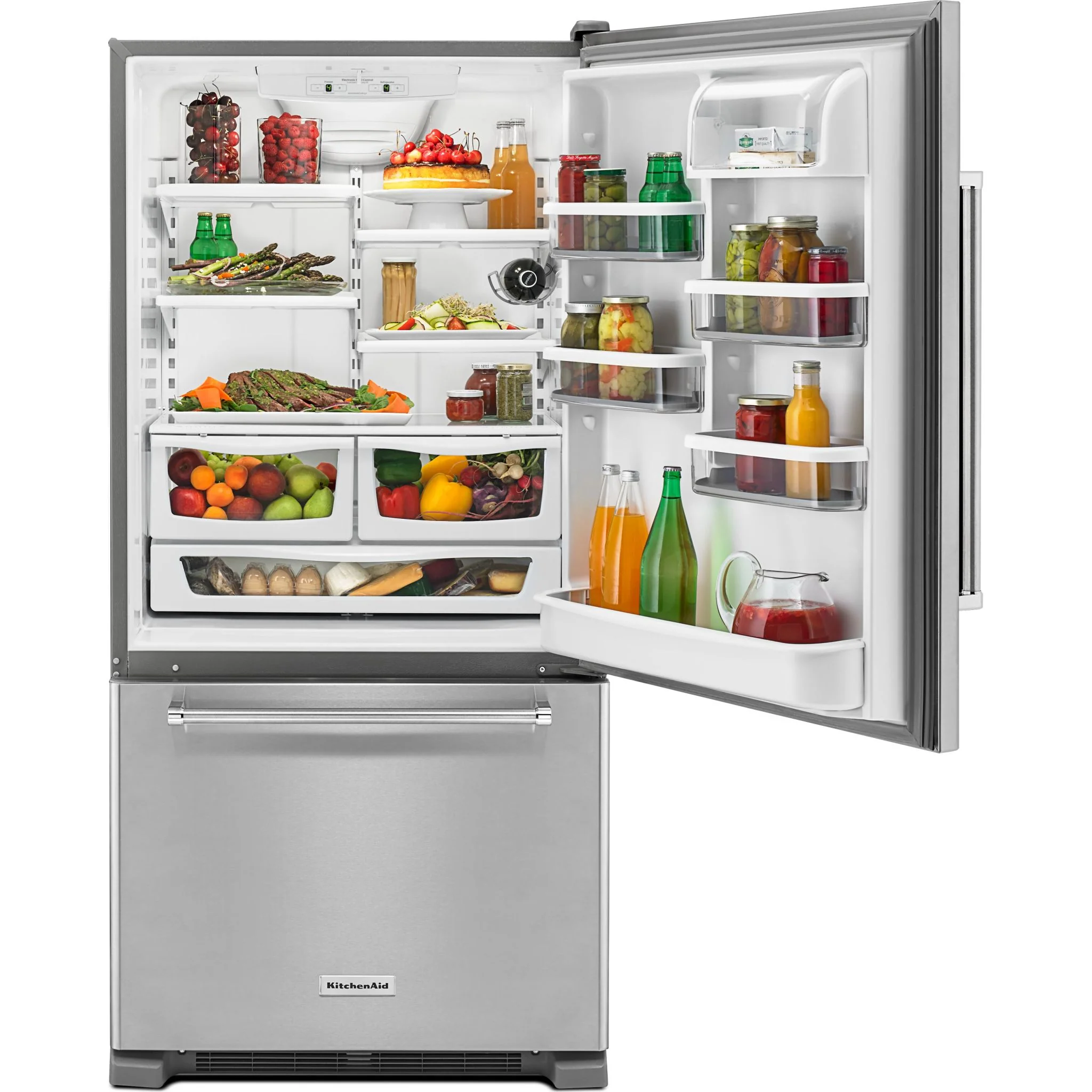 KitchenAid 22 cu.ft. 33" Width Full Depth Non Dispense Bottom Mount Refrigerator - Stainless Steel (KRBR102ESS) - Image 3