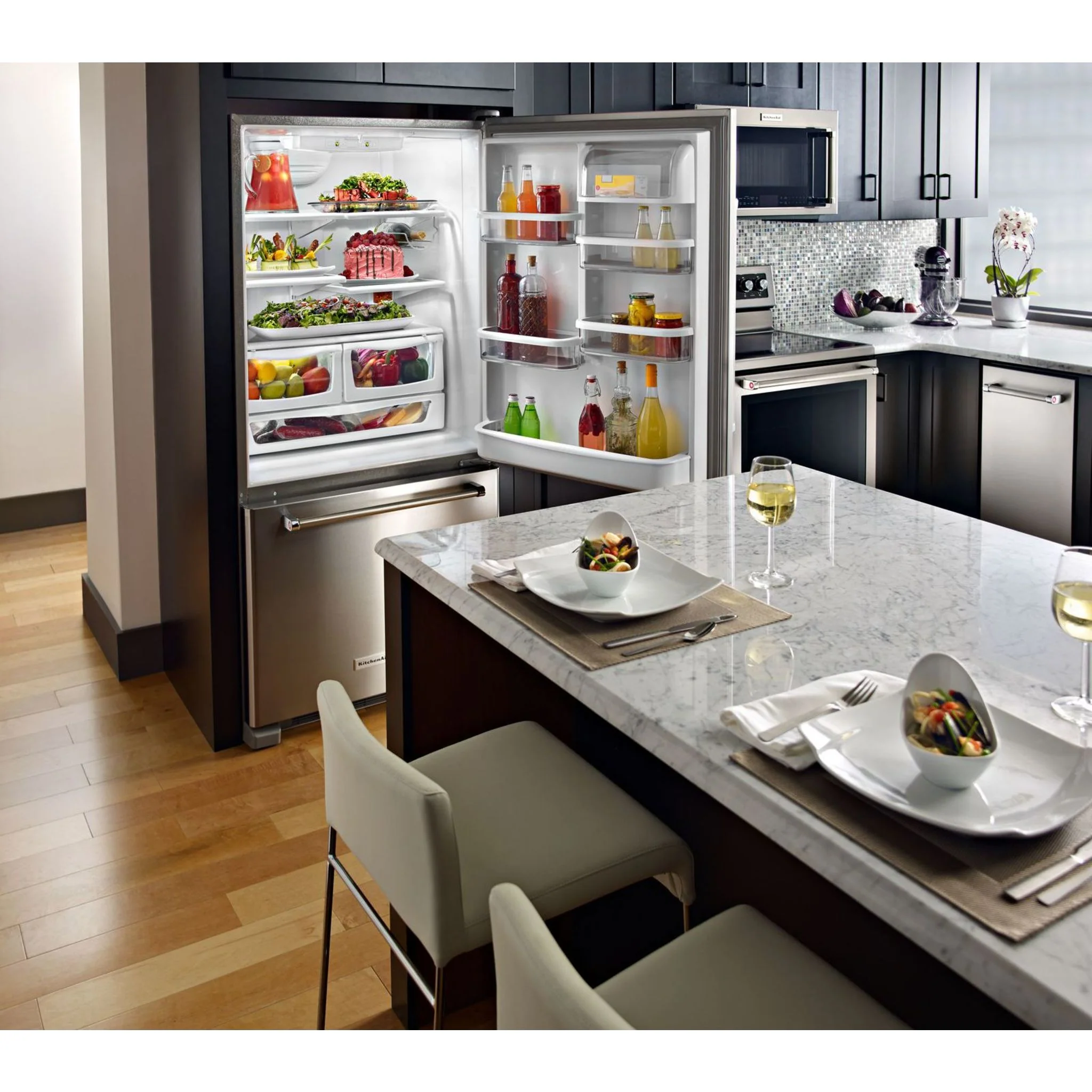 KitchenAid 22 cu.ft. 33" Width Full Depth Non Dispense Bottom Mount Refrigerator - Stainless Steel (KRBR102ESS) - Image 6