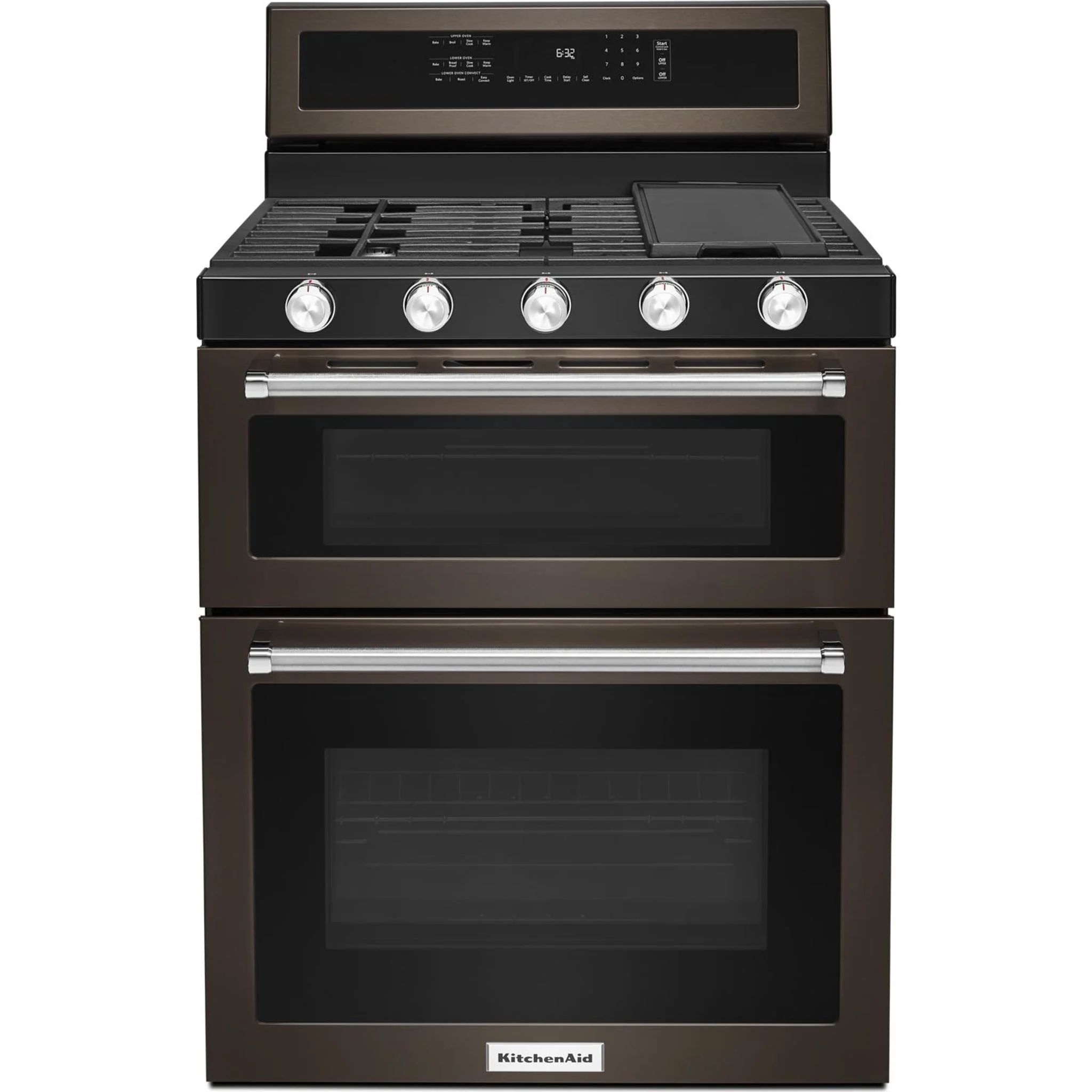 KitchenAid 30-Inch 5 Burner Gas Double Oven Convection Range -Black Stainless (KFGD500EBS)