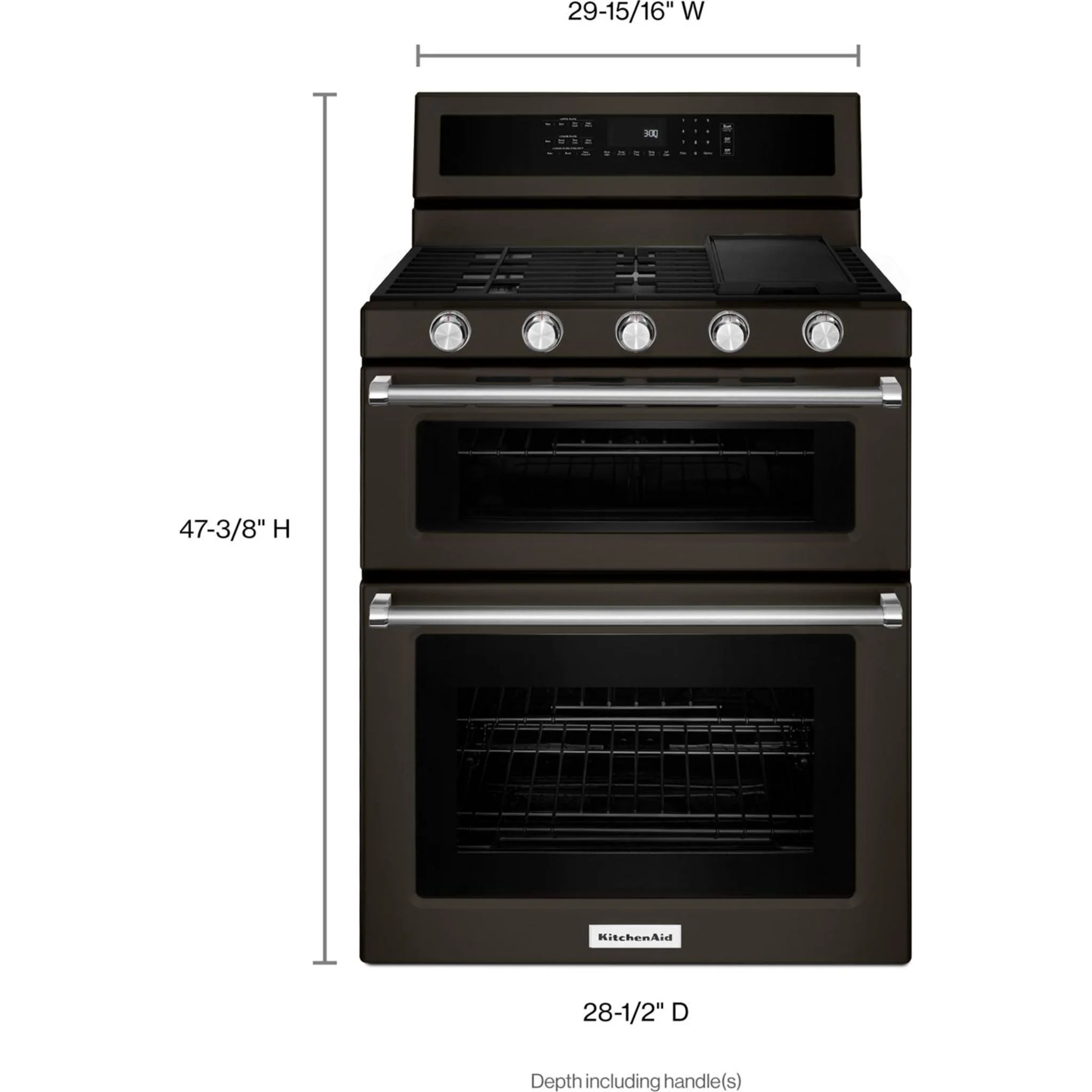 KitchenAid 30-Inch 5 Burner Gas Double Oven Convection Range -Black Stainless (KFGD500EBS) - Image 2