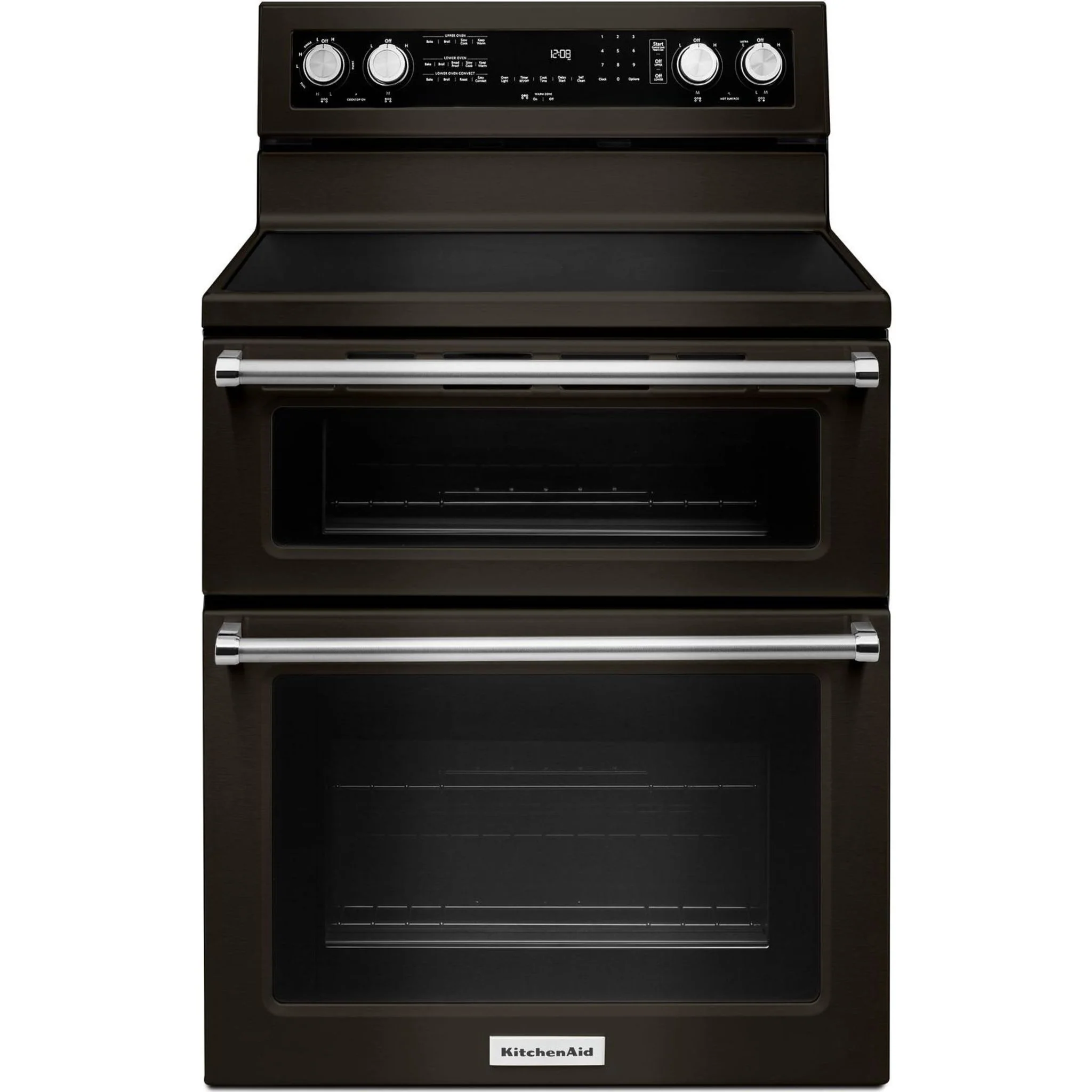 KitchenAid 30-Inch 5 Burner Electric Double Oven Convection Range -Black Stainless (YKFED500EBS) - Image 2