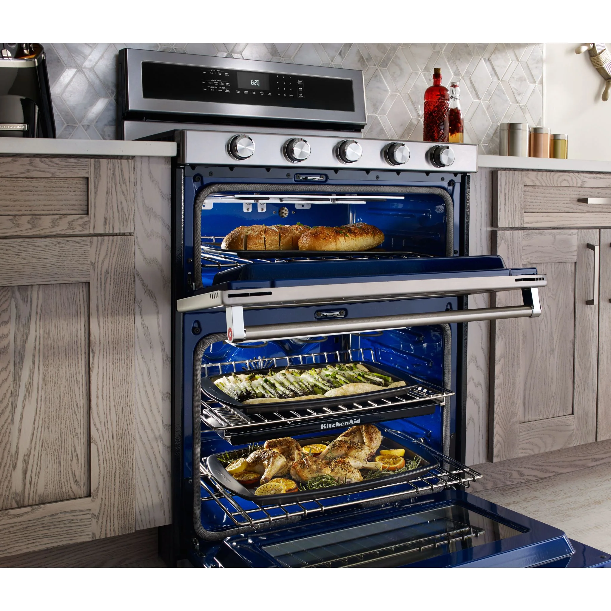 KitchenAid 30-Inch 5 Burner Dual Fuel Double Oven Convection Range -Stainless Steel (KFDD500ESS) - Image 12