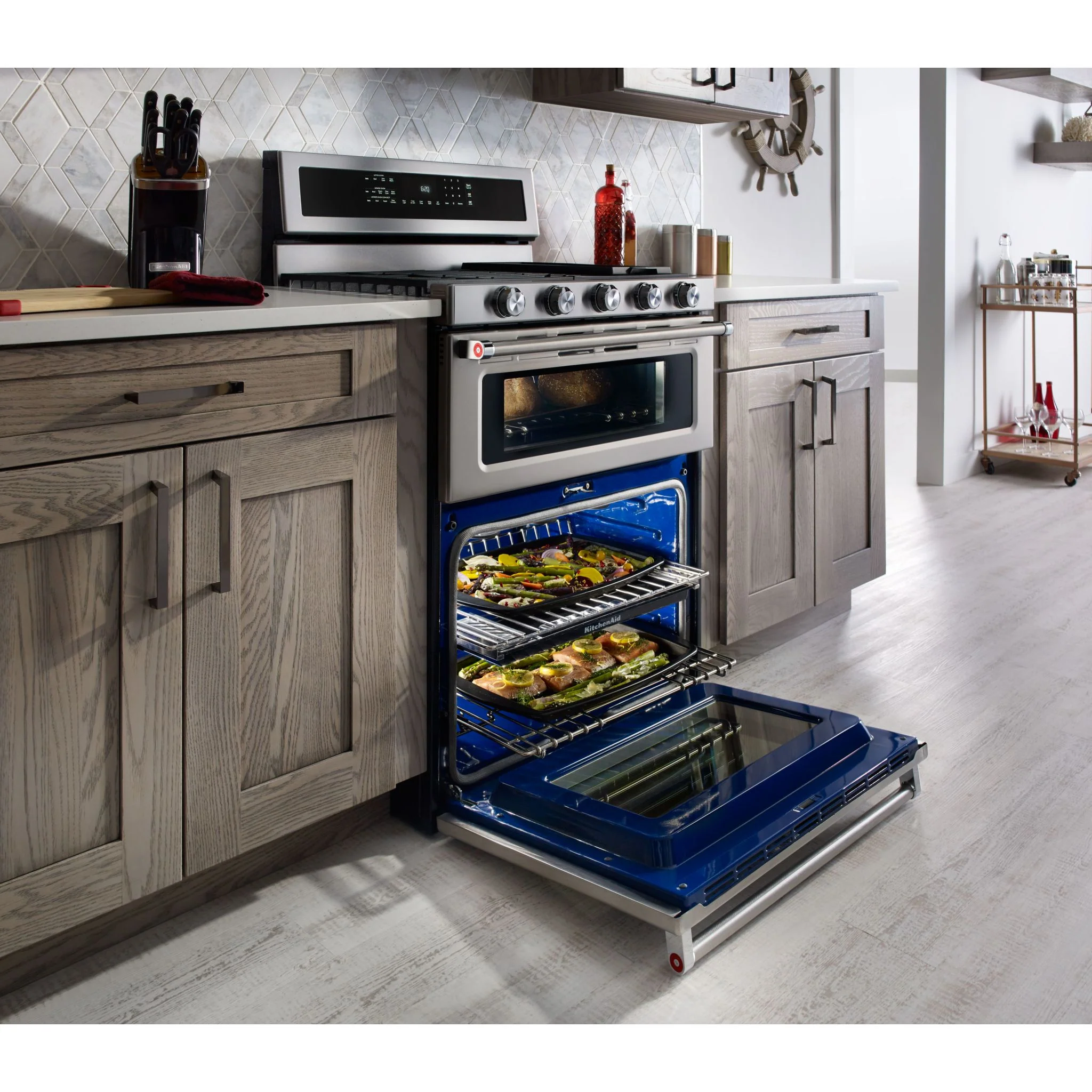 KitchenAid 30-Inch 5 Burner Dual Fuel Double Oven Convection Range -Stainless Steel (KFDD500ESS) - Image 14