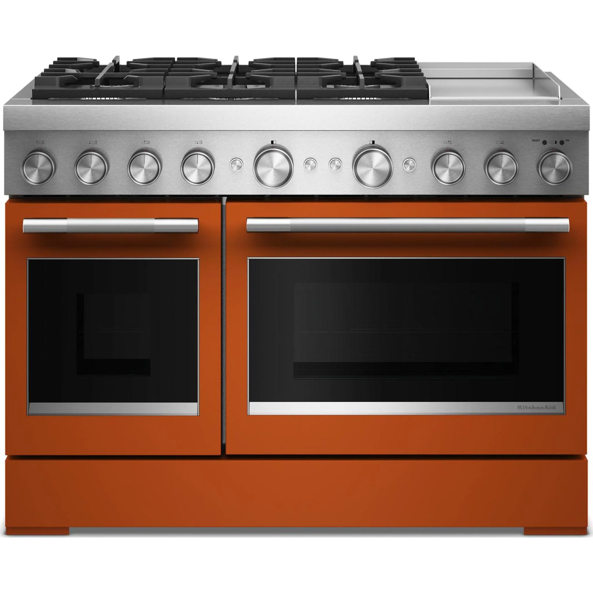 KitchenAid 48-Inch 6 Burner Commercial-Style Dual Fuel Range with Griddle -Scorched Orange (KFDD948SSC)