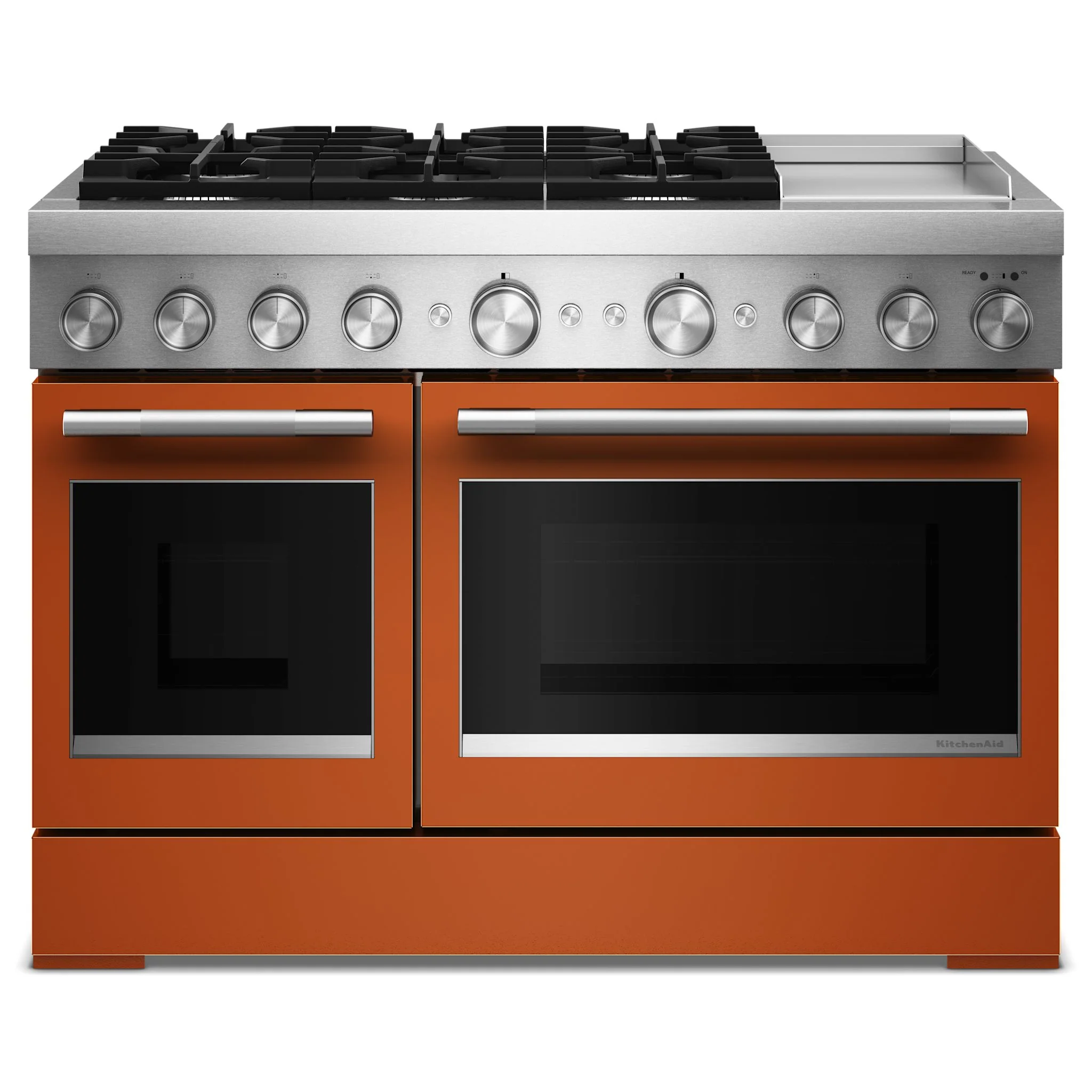 KitchenAid 48-Inch 6 Burner Commercial-Style Dual Fuel Range with Griddle -Scorched Orange (KFDD948SSC) - Image 5