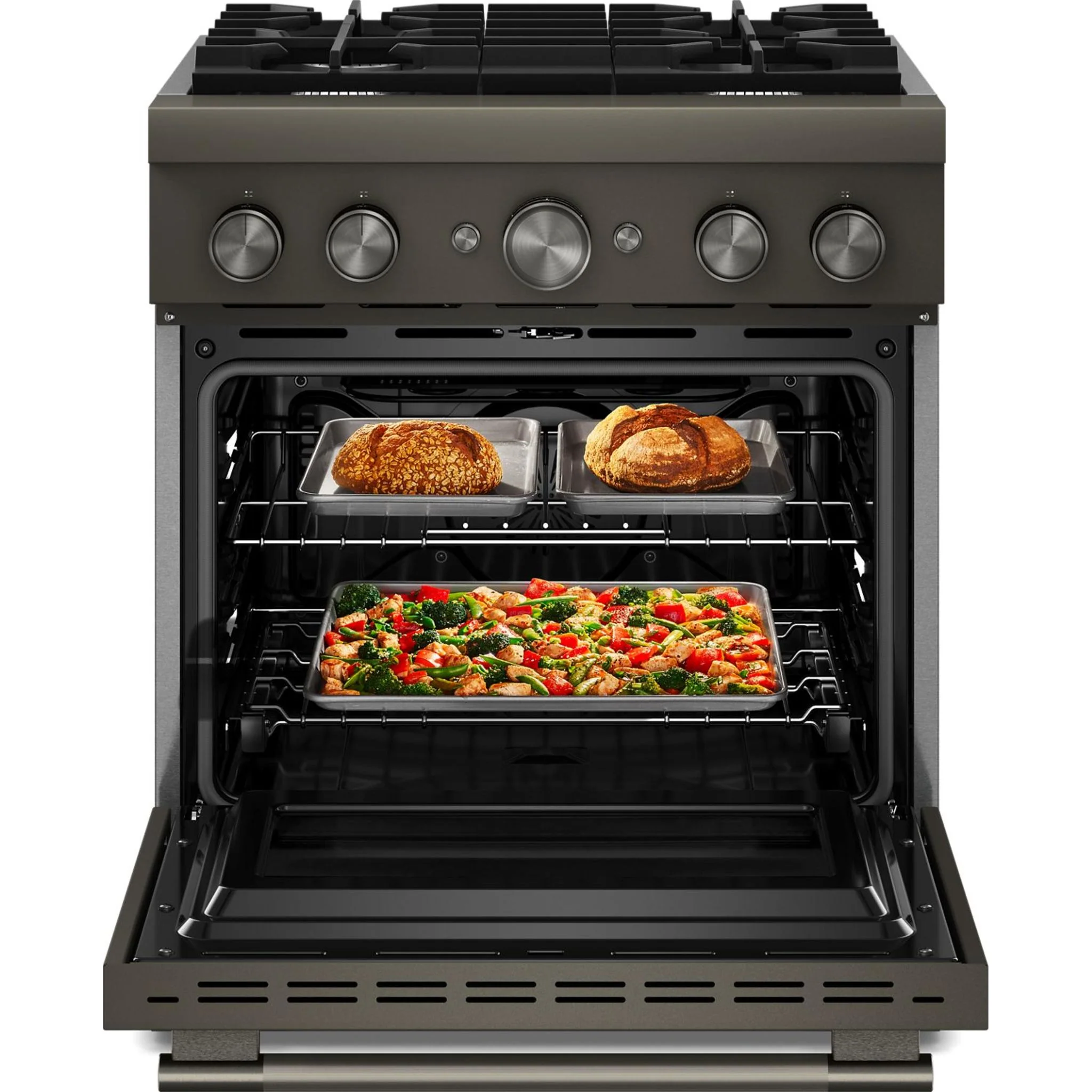 KitchenAid 30-Inch 4 Burner Commercial-Style Dual Fuel Range with No Preheat Air Fry Mode -Black Ore (KFDS930SBE) - Image 4