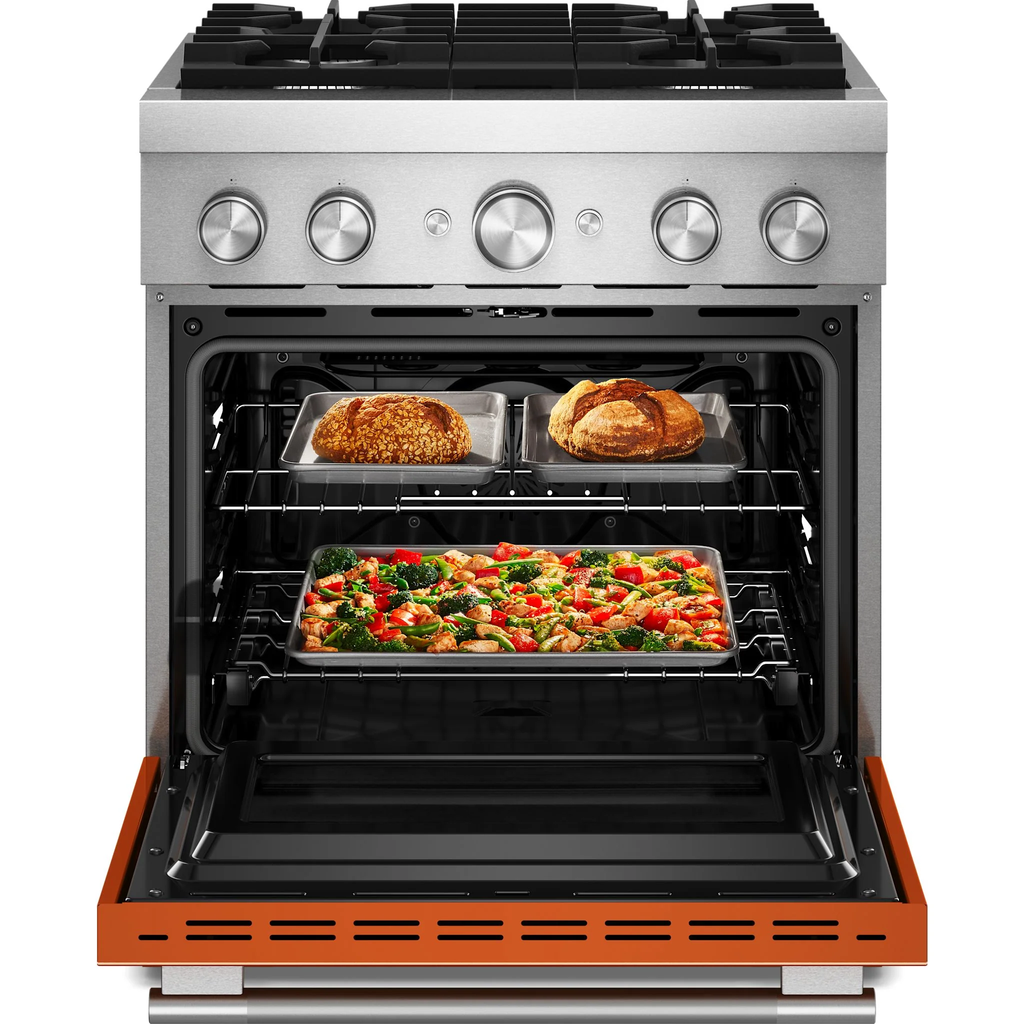 KitchenAid 30-Inch 4 Burner Commercial-Style Dual Fuel Range with No Preheat Air Fry Mode -Scorched Orange (KFDS930SSC) - Image 6