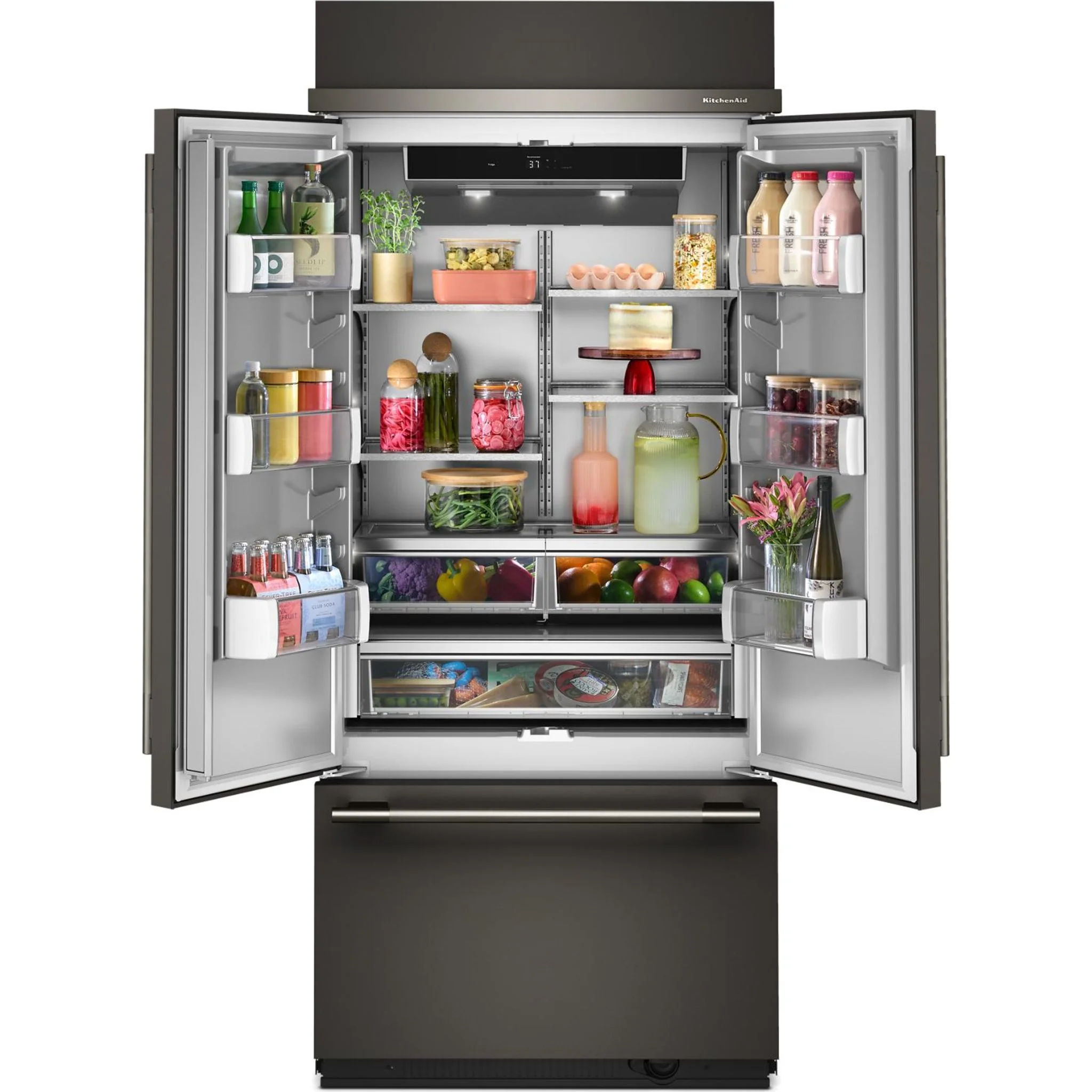 KitchenAid 20.8 Cu. Ft. 36" Built-In French Door Bottom Mount Refrigerator with Platinum Interior - Black Ore (KBFN536SBE) - Image 6