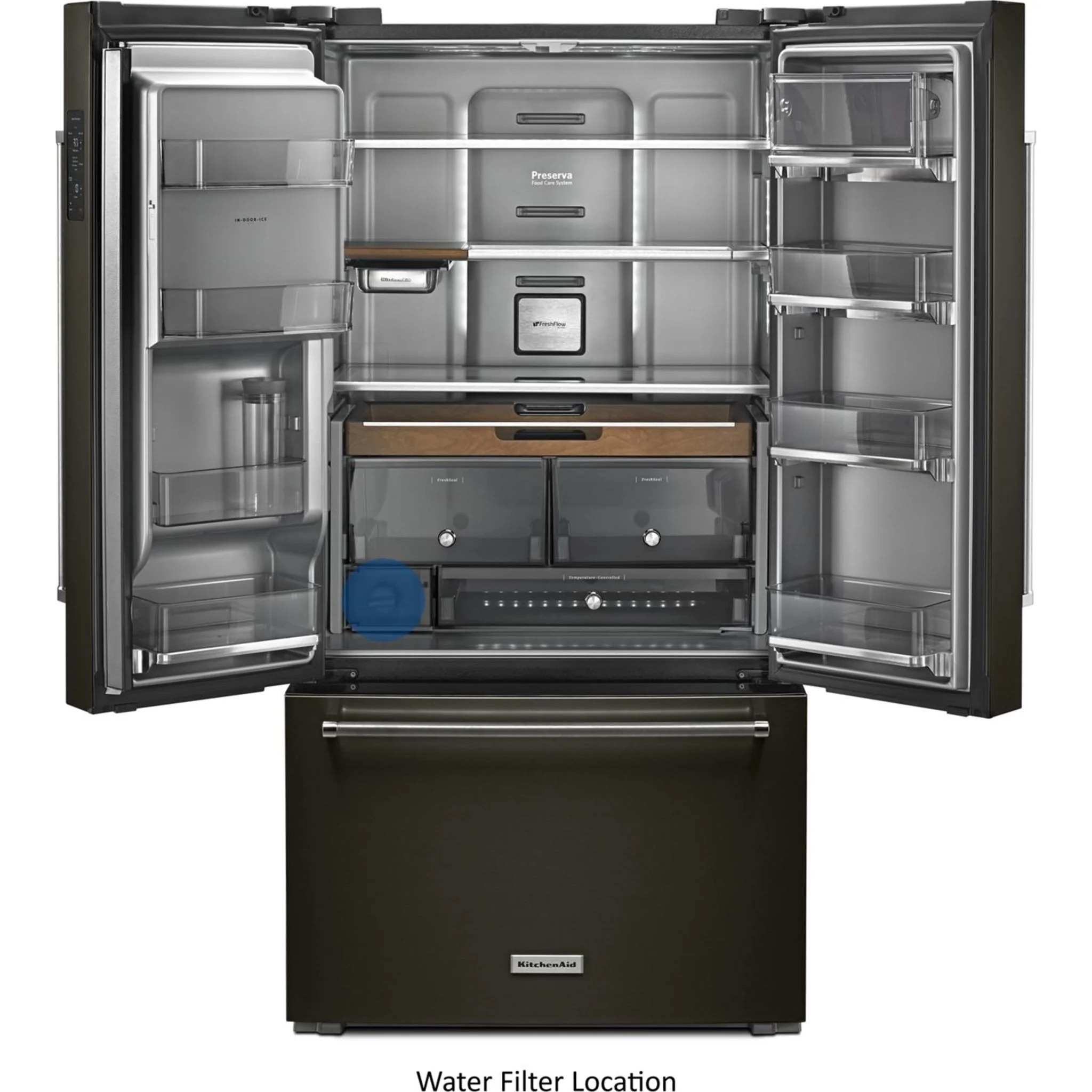 KitchenAid 23.8 cu. ft. 36" Counter-Depth French Door Platinum Interior Refrigerator with PrintShieldFinish -Black Stainless (KRFC704FBS) - Image 11