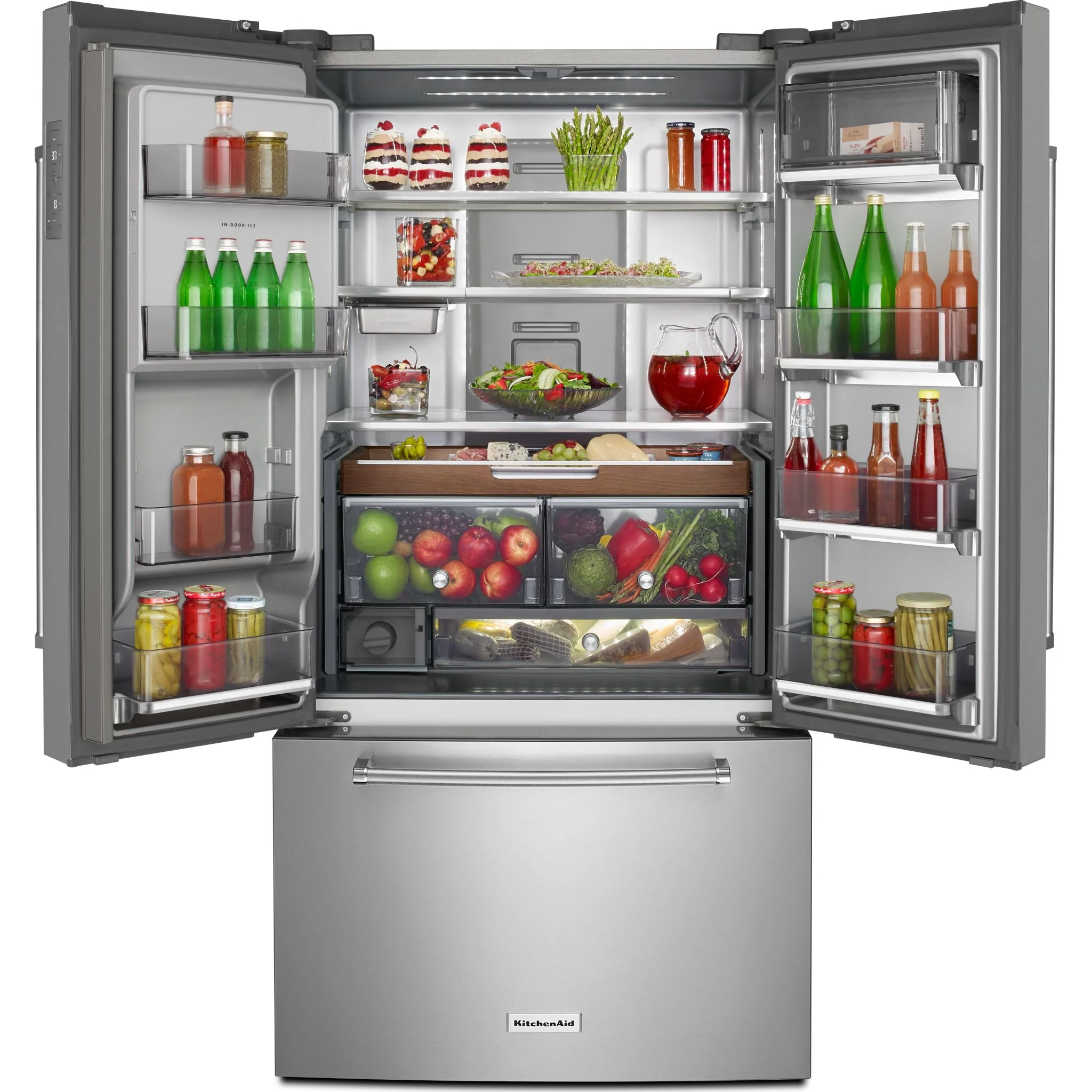 KitchenAid 23.8 cu. ft. 36" Counter-Depth French Door Platinum Interior Refrigerator with PrintShieldFinish -Stainless Steel (KRFC704FPS) - Image 3