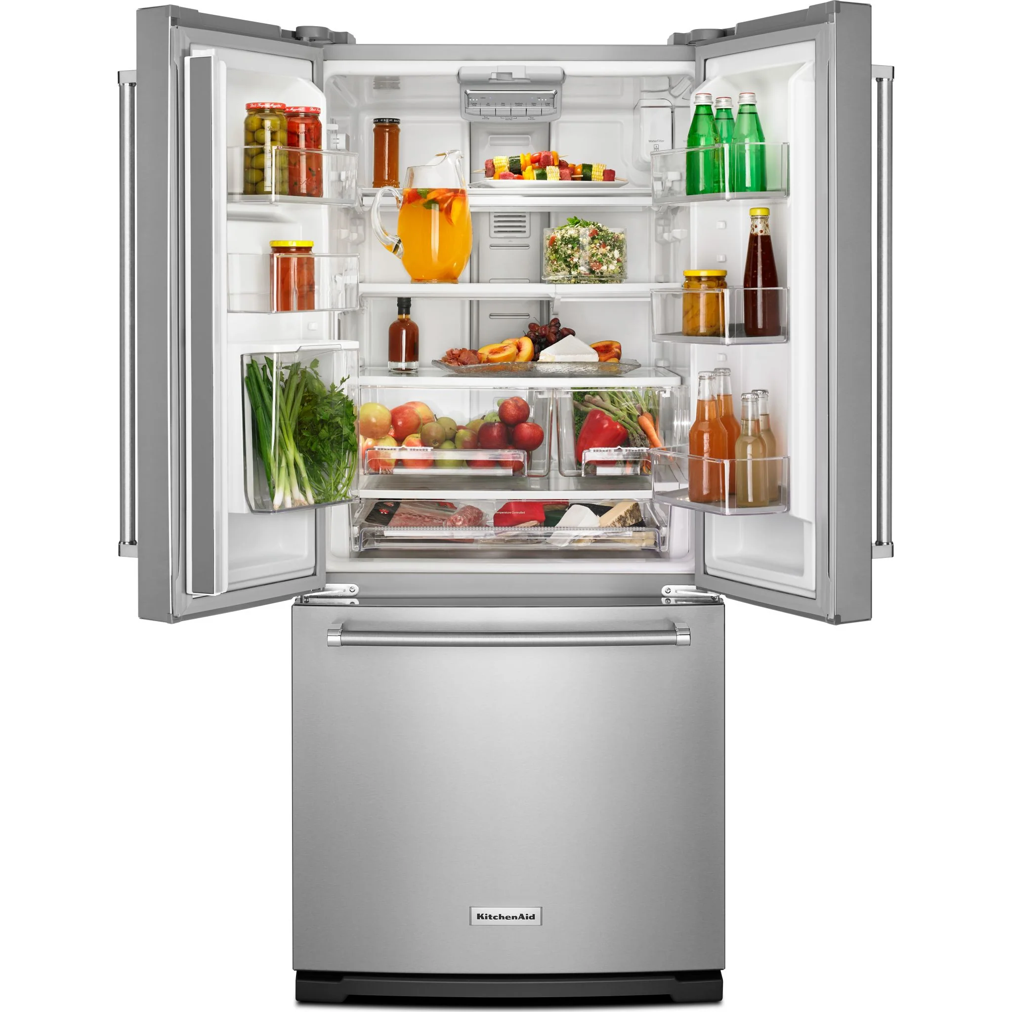 KitchenAid 20 cu.ft. 30" Width Standard Depth French Door Refrigerator with Interior Dispense - Stainless Steel (KRFF300ESS) - Image 5