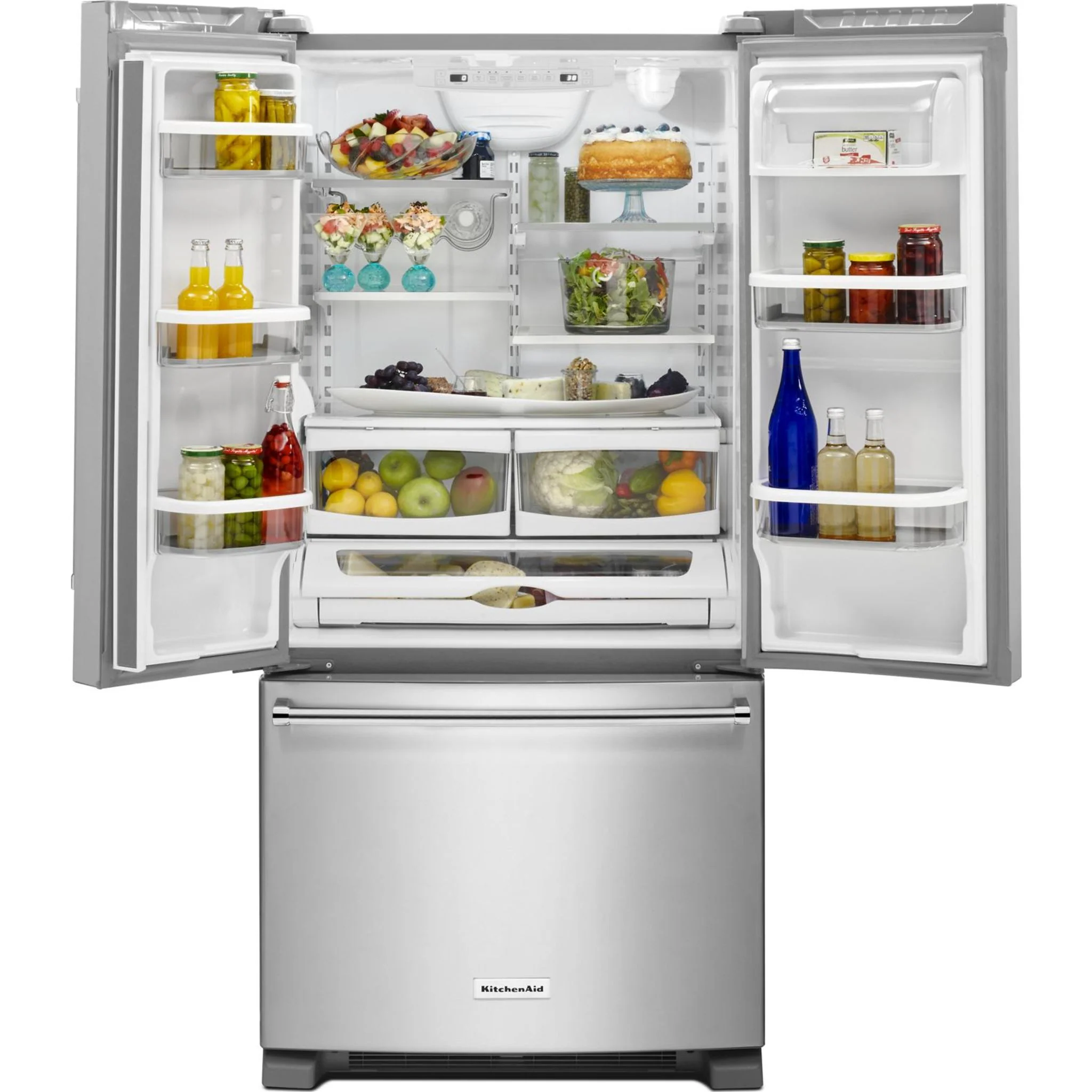 KitchenAid 22 cu. Ft. 33-Inch Width Standard Depth French Door Refrigerator with Interior Dispense -Stainless Steel (KRFF302ESS) - Image 15