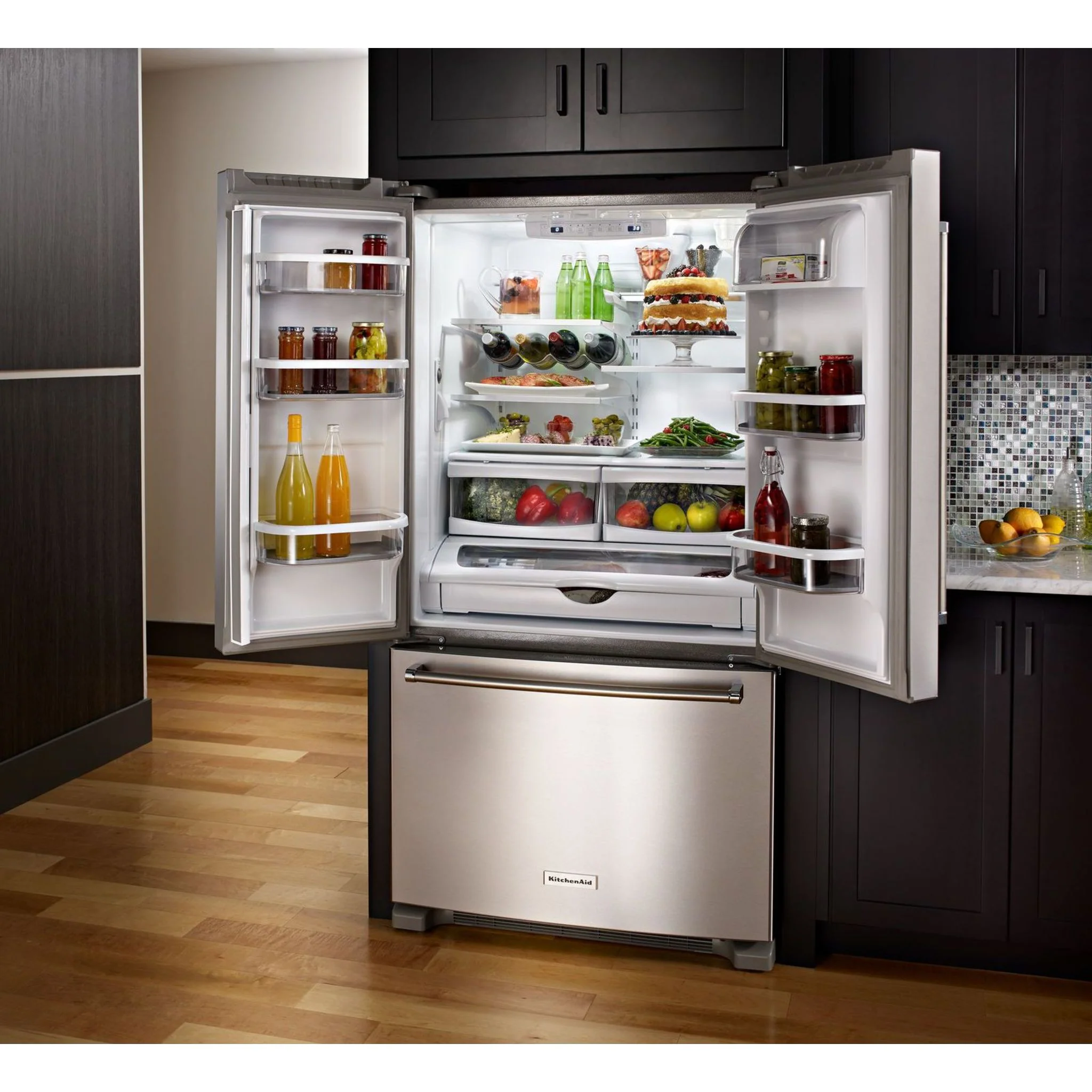 KitchenAid 25 cu.ft. 36-Width Standard Depth French Door Refrigerator with Interior Dispense -Stainless Steel (KRFF305ESS) - Image 18
