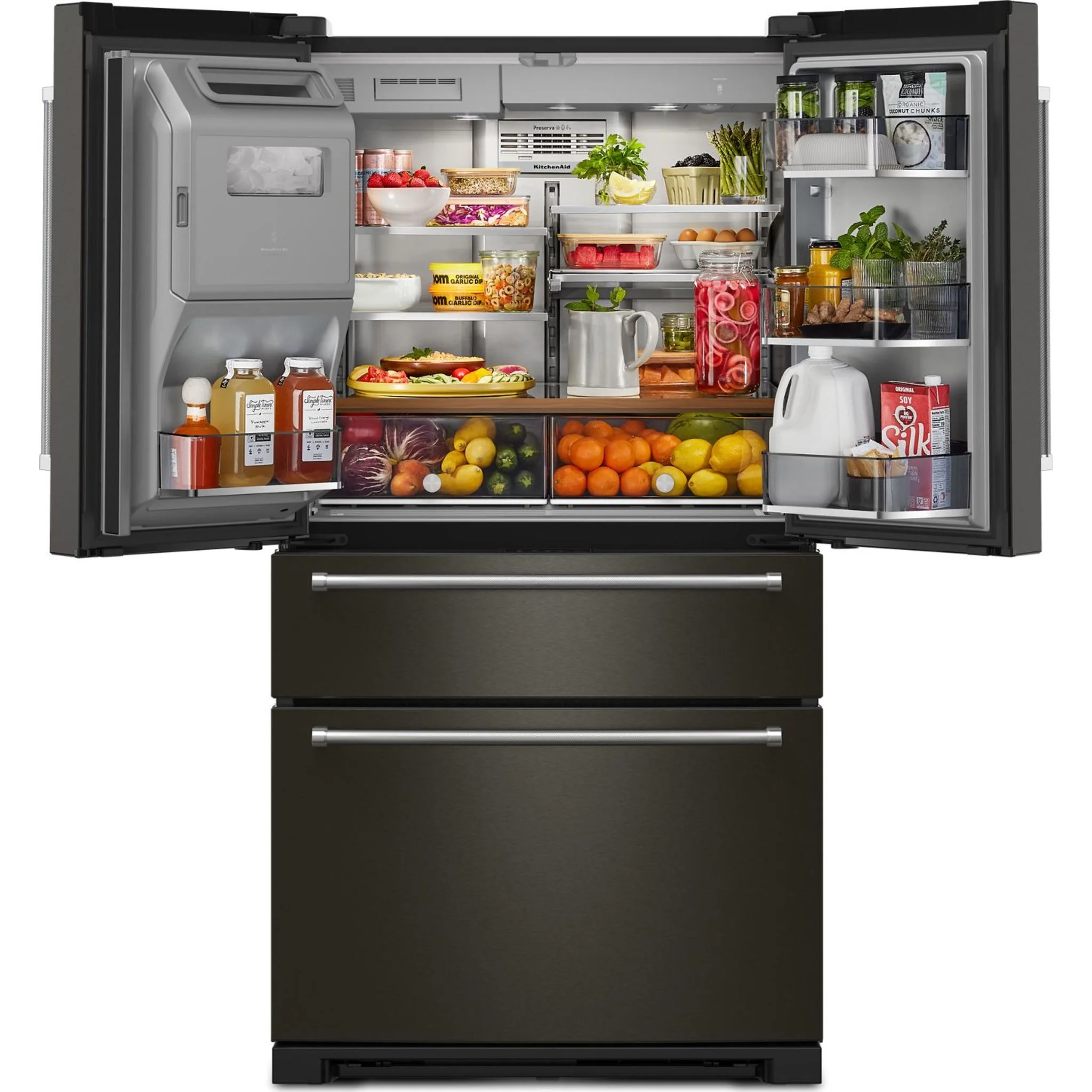 KitchenAid 26.2 Cu. Ft. Multi-Door French Door Refrigerator with Platinum Interior -Black Stainless (KRMF536RBS) - Image 2