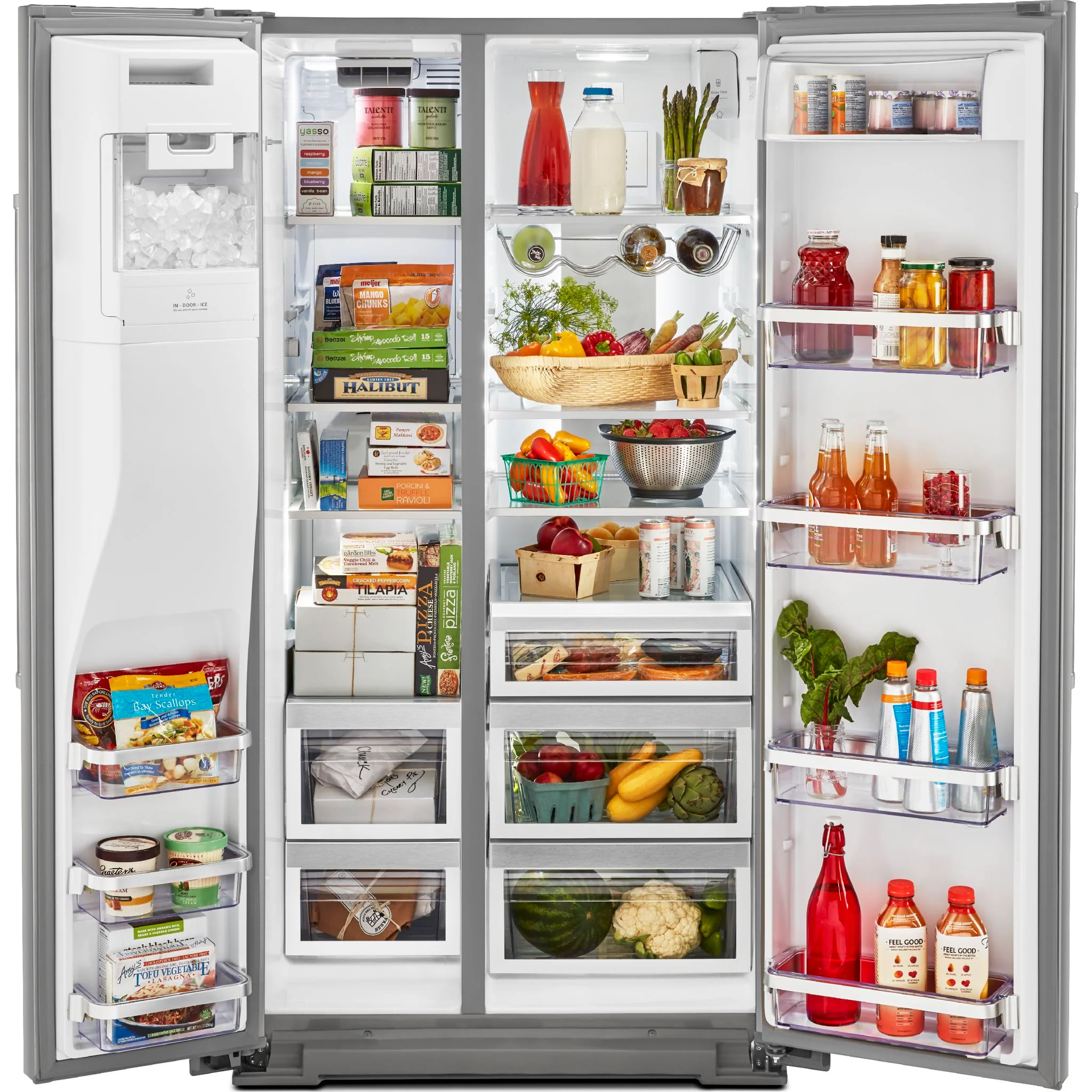 KitchenAid  24.8 cu.. ft. Side-by-Side Refrigerator with Exterior Ice and Water and PrintShield finish - Stainless Steel (KRSF705HPS) - Image 12