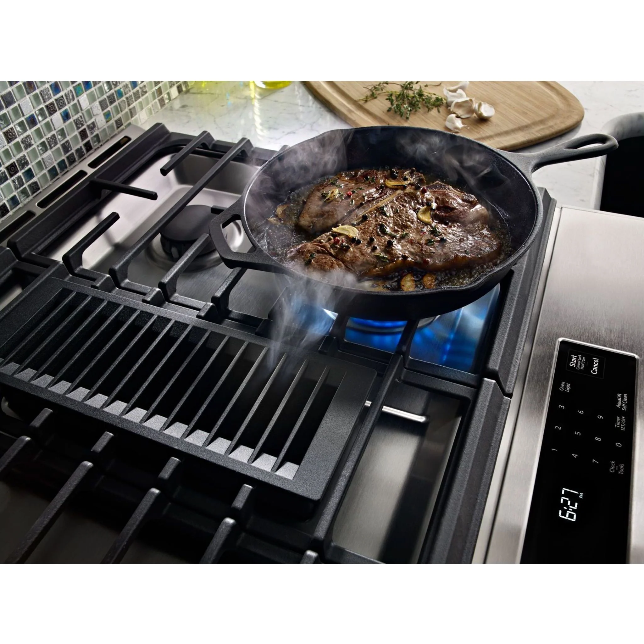 KitchenAid 30-Inch 4-Burner Dual Fuel Downdraft Front Control Range -Stainless Steel (KSDG950ESS) - Image 14