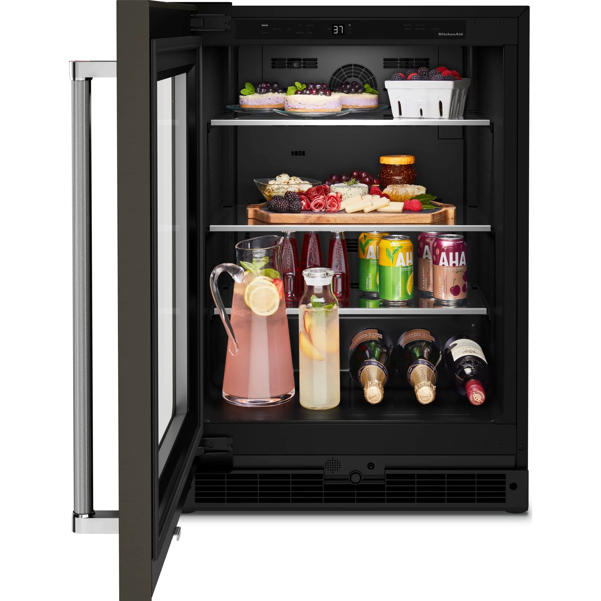 KitchenAid 24" Undercounter Refrigerator with Glass Door and Shelves with Metallic Accentsand with PrintShieldFinish -Black Stainless (KURL314KBS) - Image 4