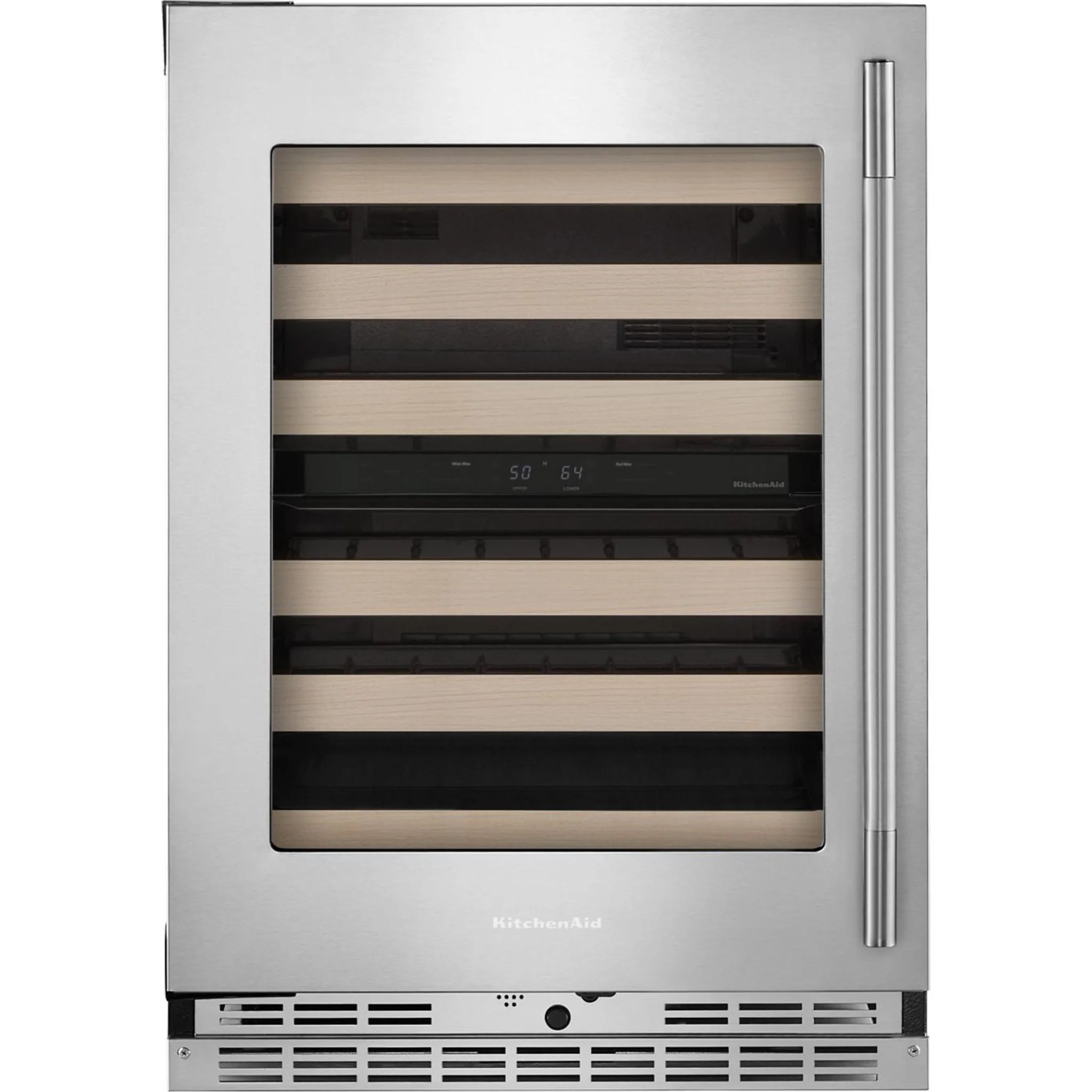 KitchenAid 24" Undercounter Wine Cellar with Full-Extension Wood-Front Racks - PrintShield™ Stainless Finish (KUWL524SPS)