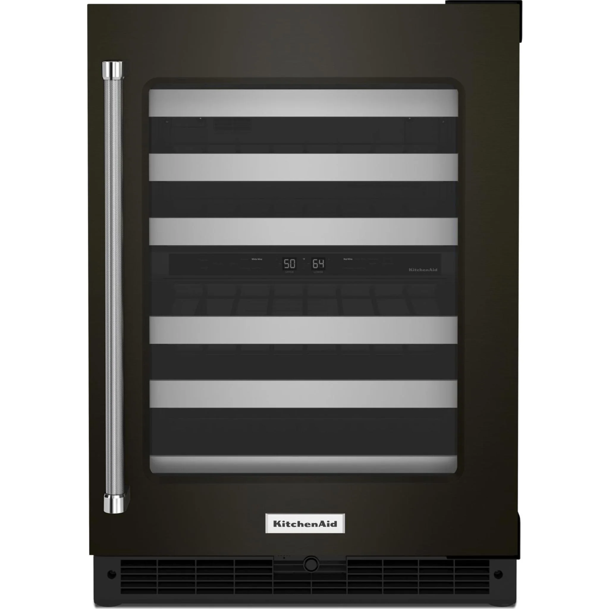 KitchenAid 24" Undercounter Wine Cellar with Glass Door and Metal-Front Racks -Black Stainless (KUWR314KBS)