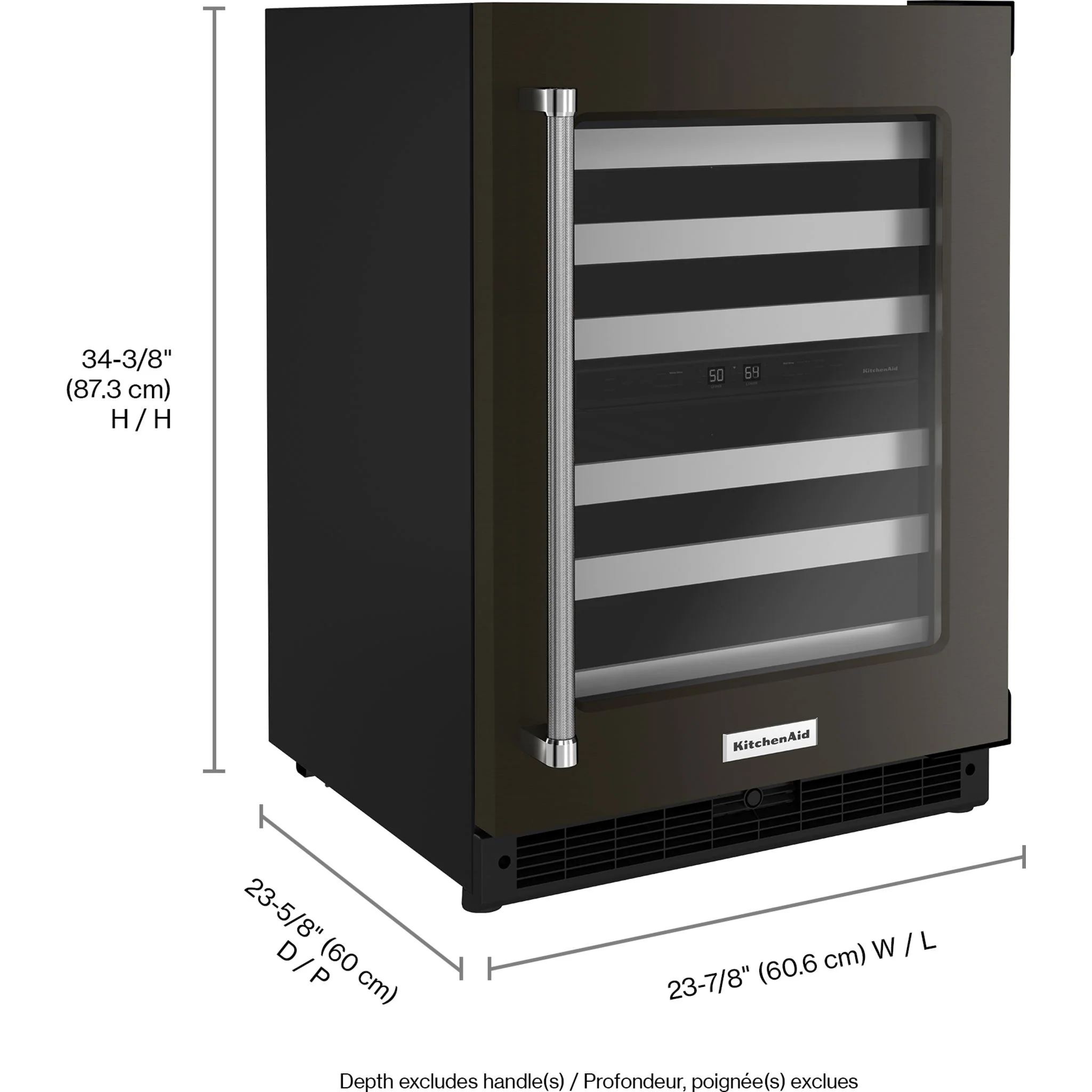 KitchenAid 24" Undercounter Wine Cellar with Glass Door and Metal-Front Racks -Black Stainless (KUWR314KBS) - Image 3