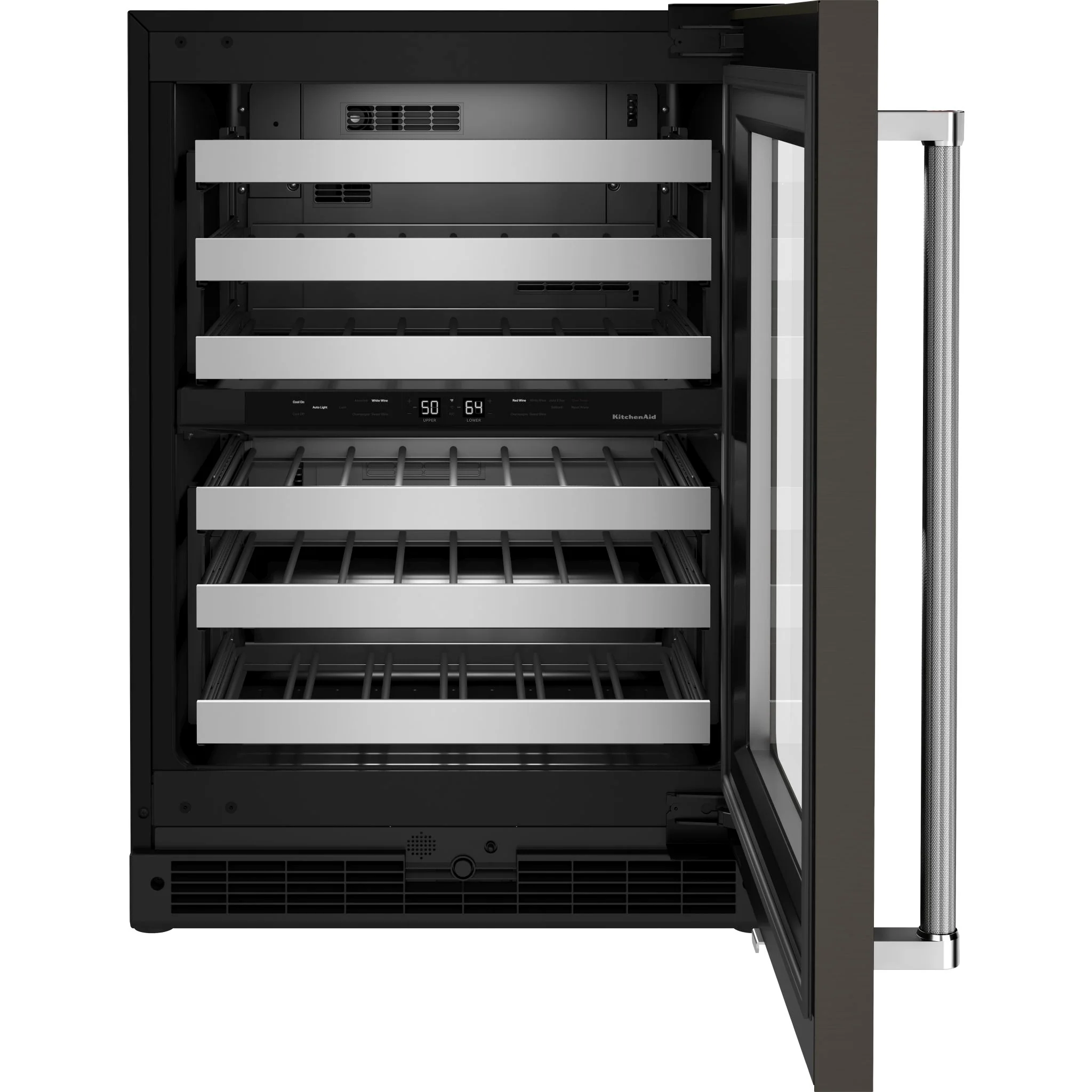 KitchenAid 24" Undercounter Wine Cellar with Glass Door and Metal-Front Racks -Black Stainless (KUWR314KBS) - Image 4