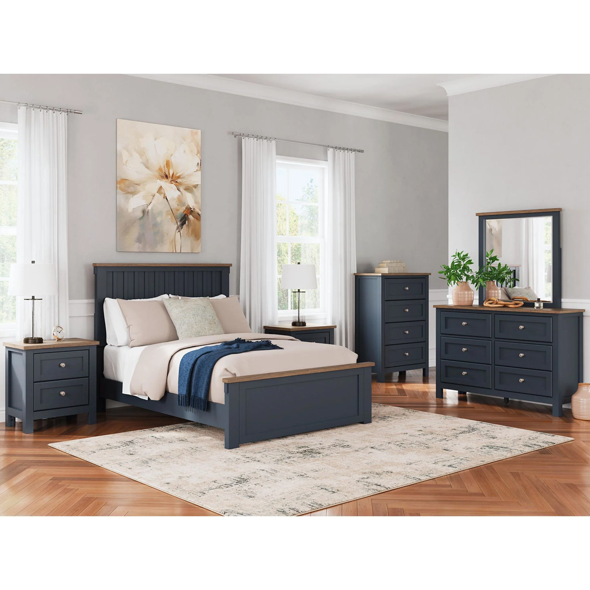 Landocken 6 Piece Panel Bedroom - Blue/Brown - Image 50