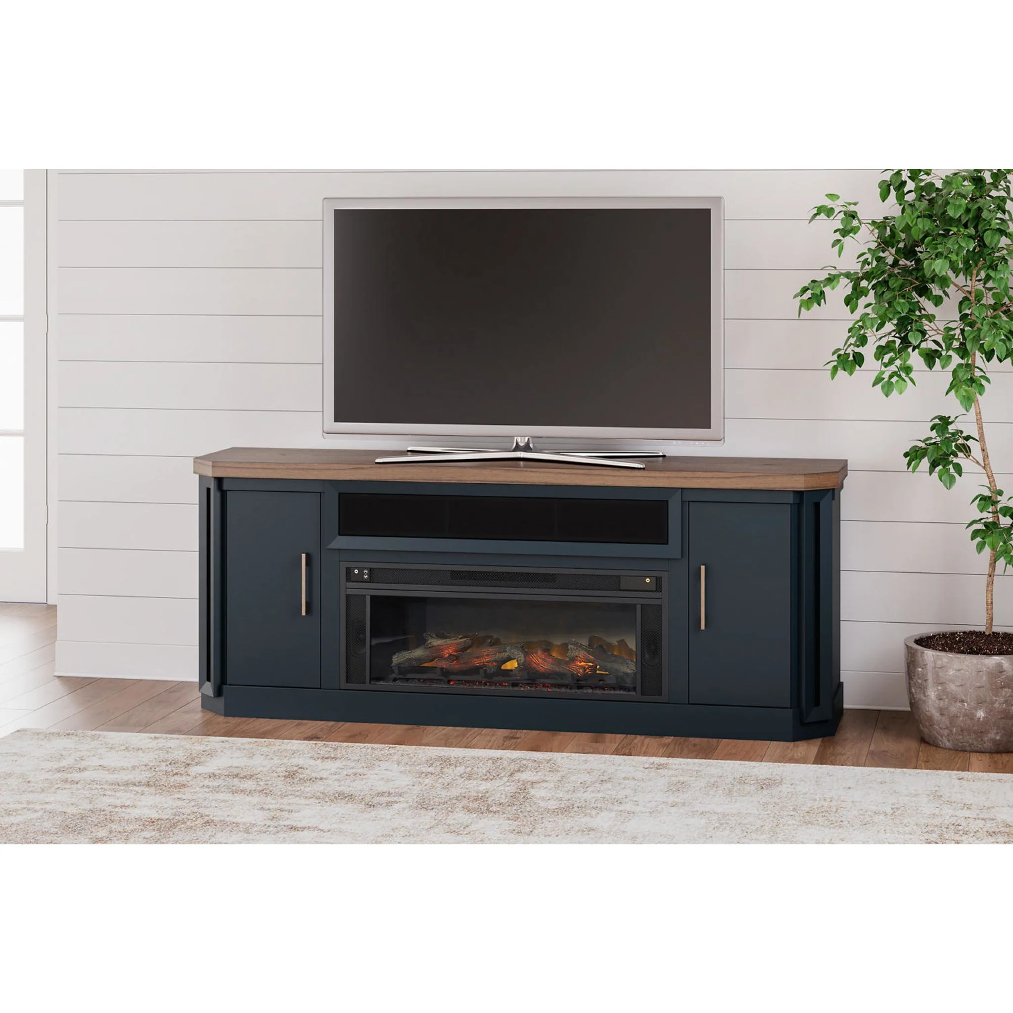 Landocken TV Stand with Fireplace - Two-tone - Image 2