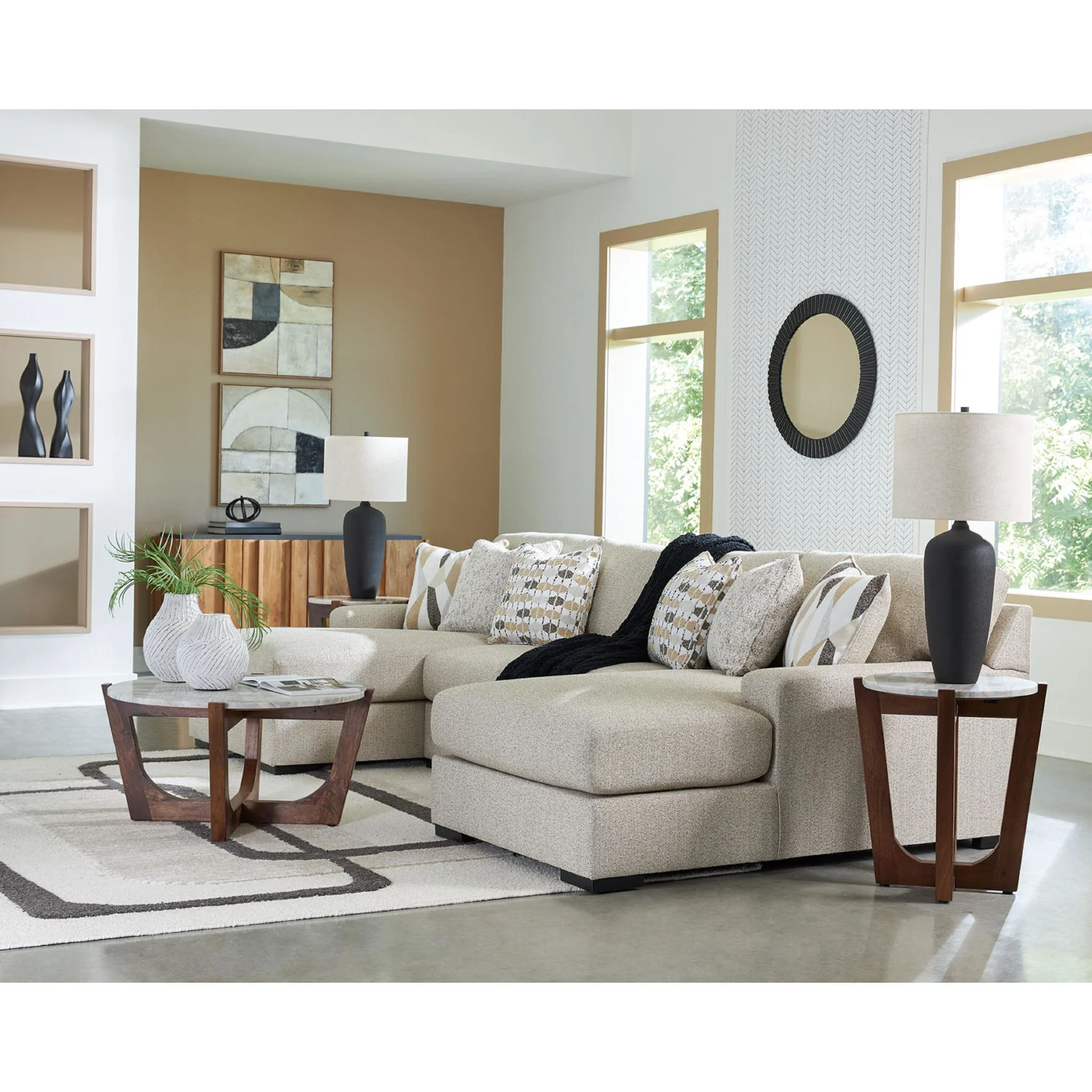 Laurelgrove 3 Piece Sectional with Double Chaise - Pebble - Image 3