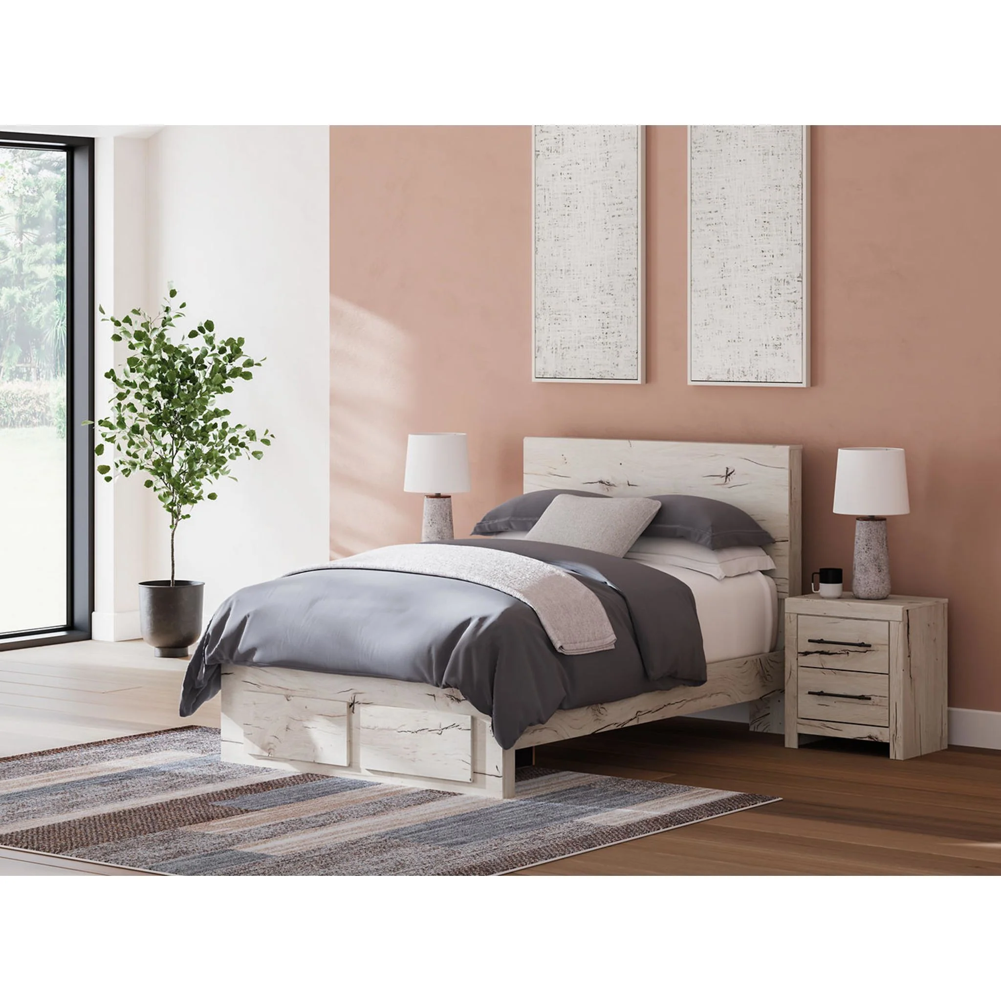 Lawroy Full Panel Bed with Footboard Storage - Light Natural - Image 2