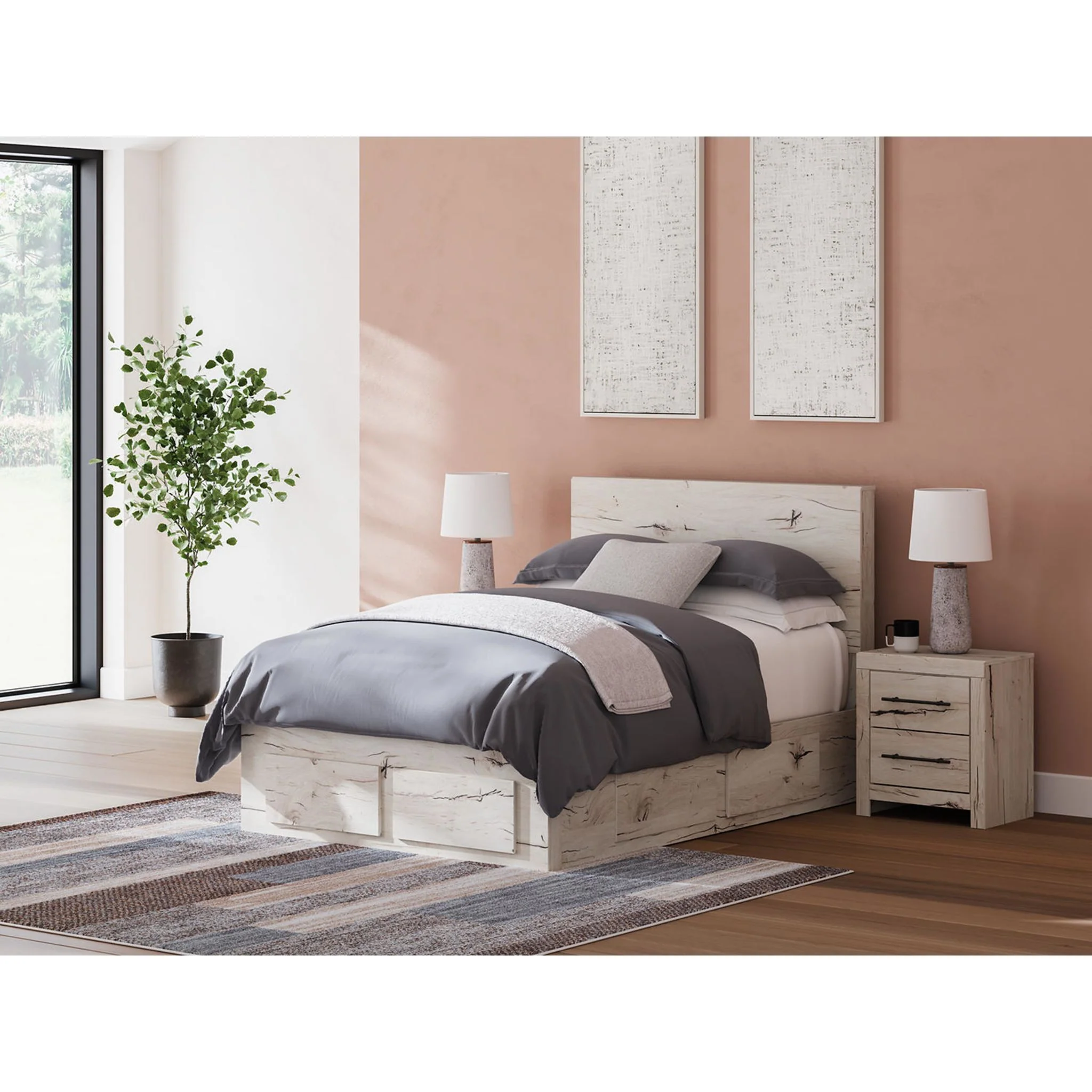 Lawroy Full Panel Bed with 6 Drawer Storage - Light Natural - Image 2