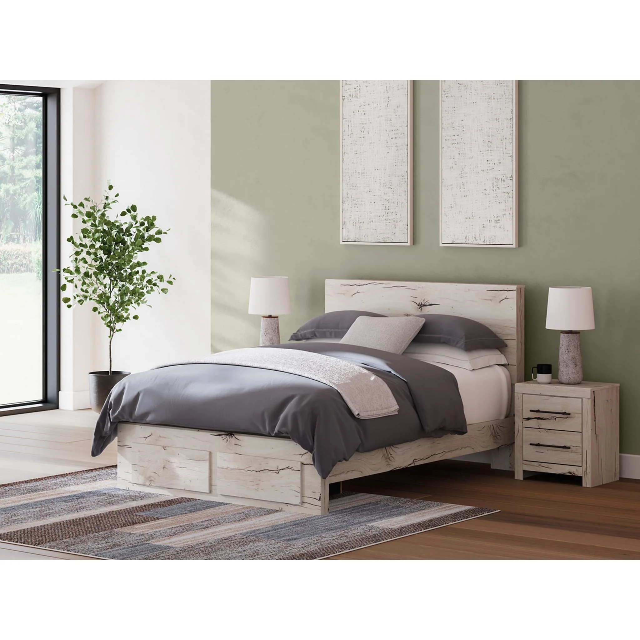 Lawroy Platform Bed with Footboard Storage - Light Natural - Image 2