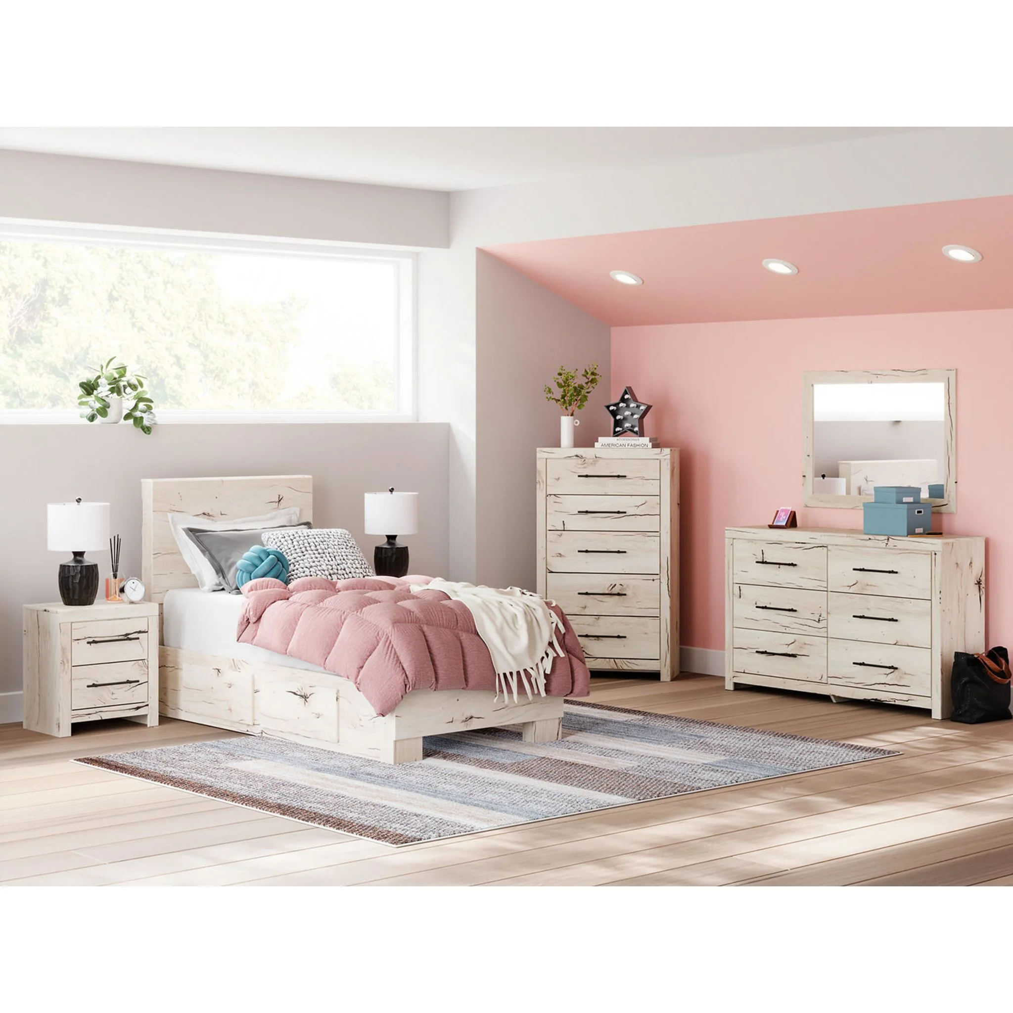 Lawroy Twin Panel Bed with 4 Drawer Storage - Light Natural - Image 10
