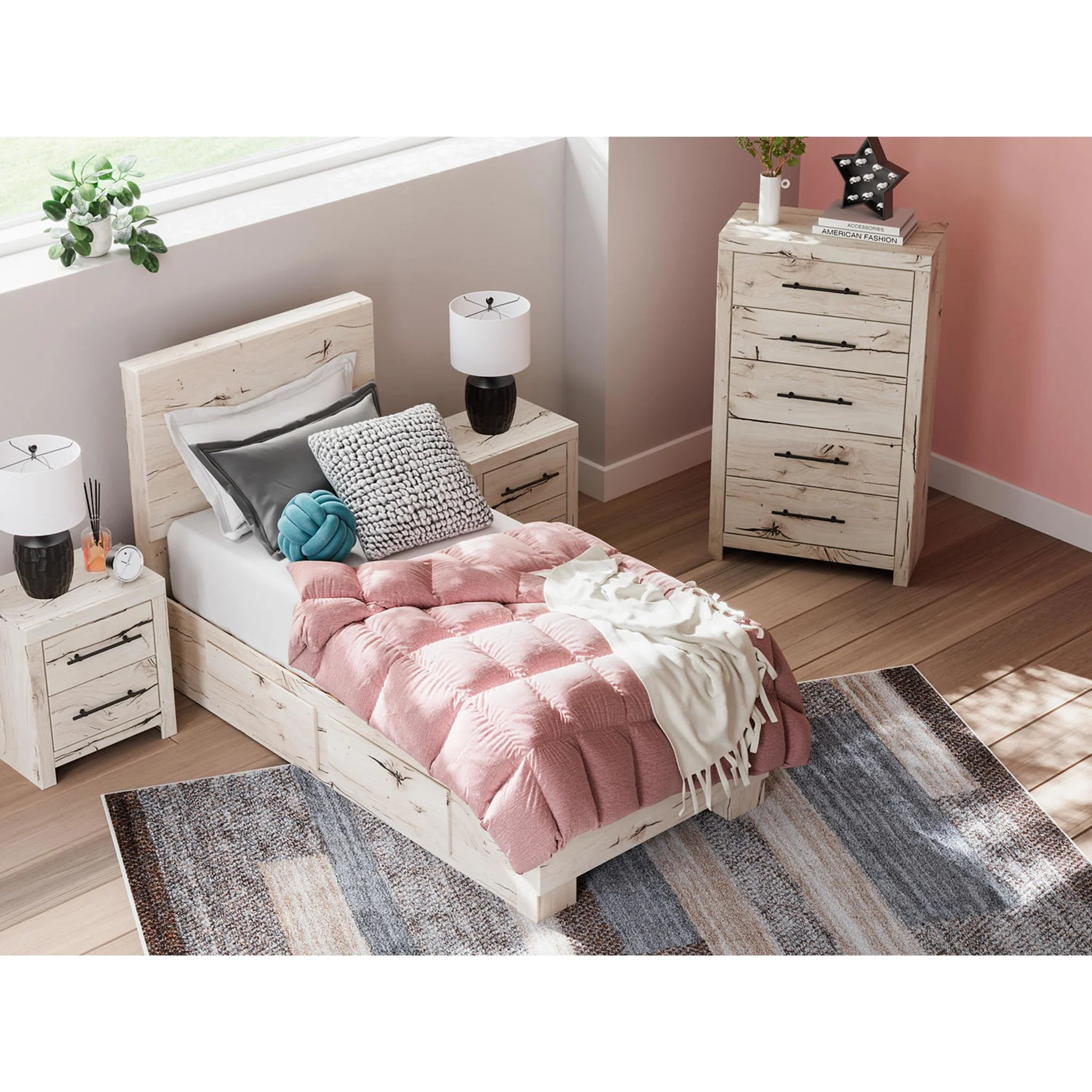 Lawroy Twin Panel Bed with 4 Drawer Storage - Light Natural - Image 14