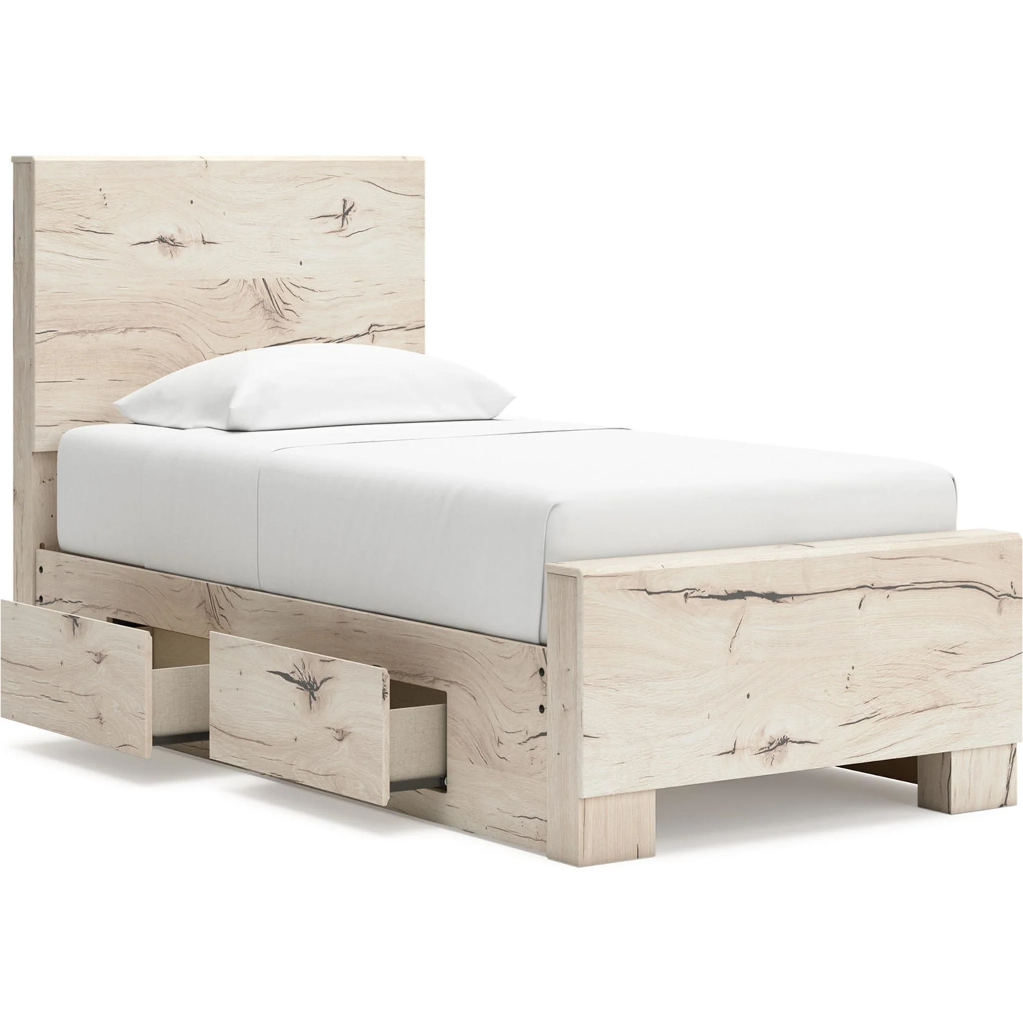 Lawroy Twin Panel Bed with 4 Drawer Storage - Light Natural - Image 3