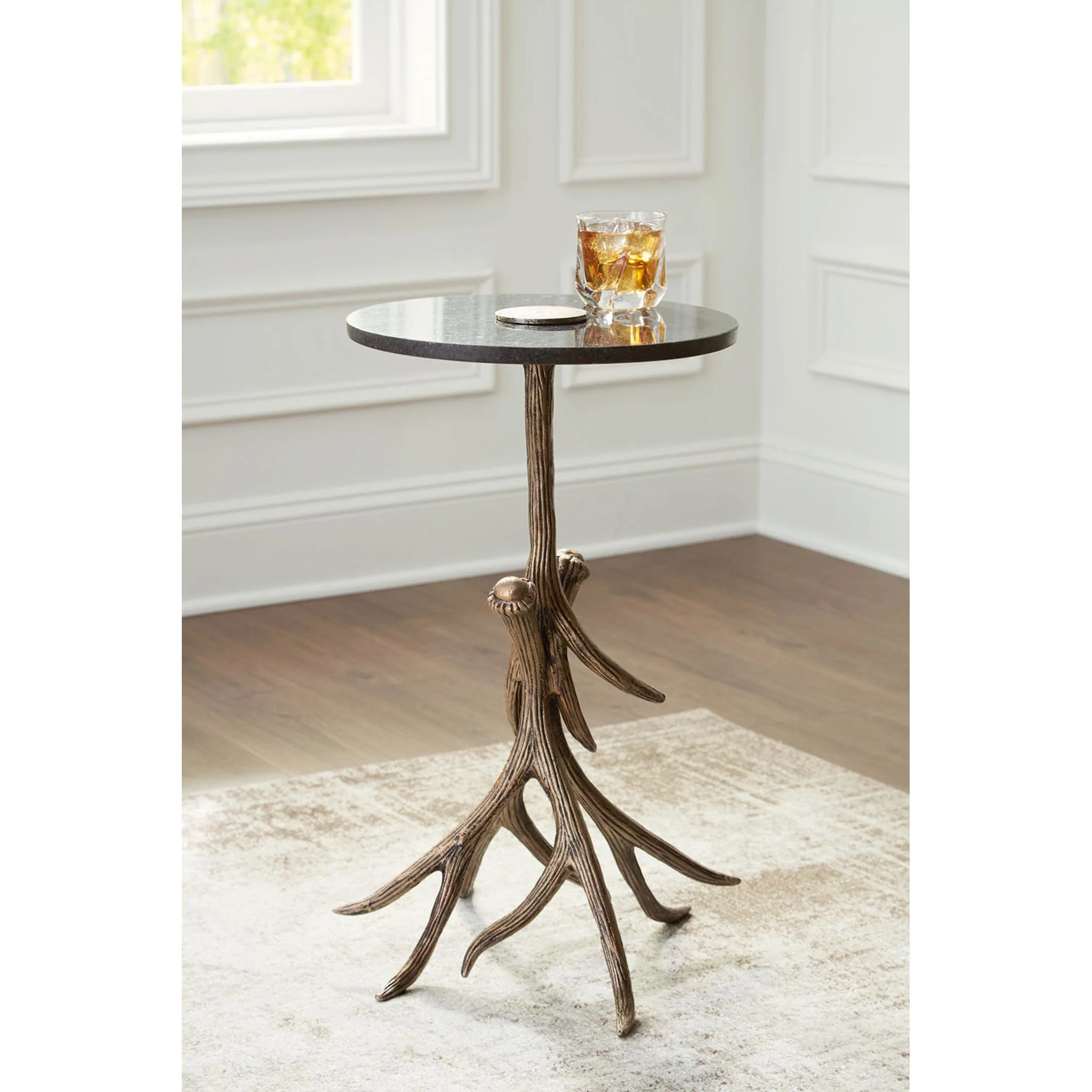 Lemkins Accent Table - Black/Antique Gold Finish - Image 2