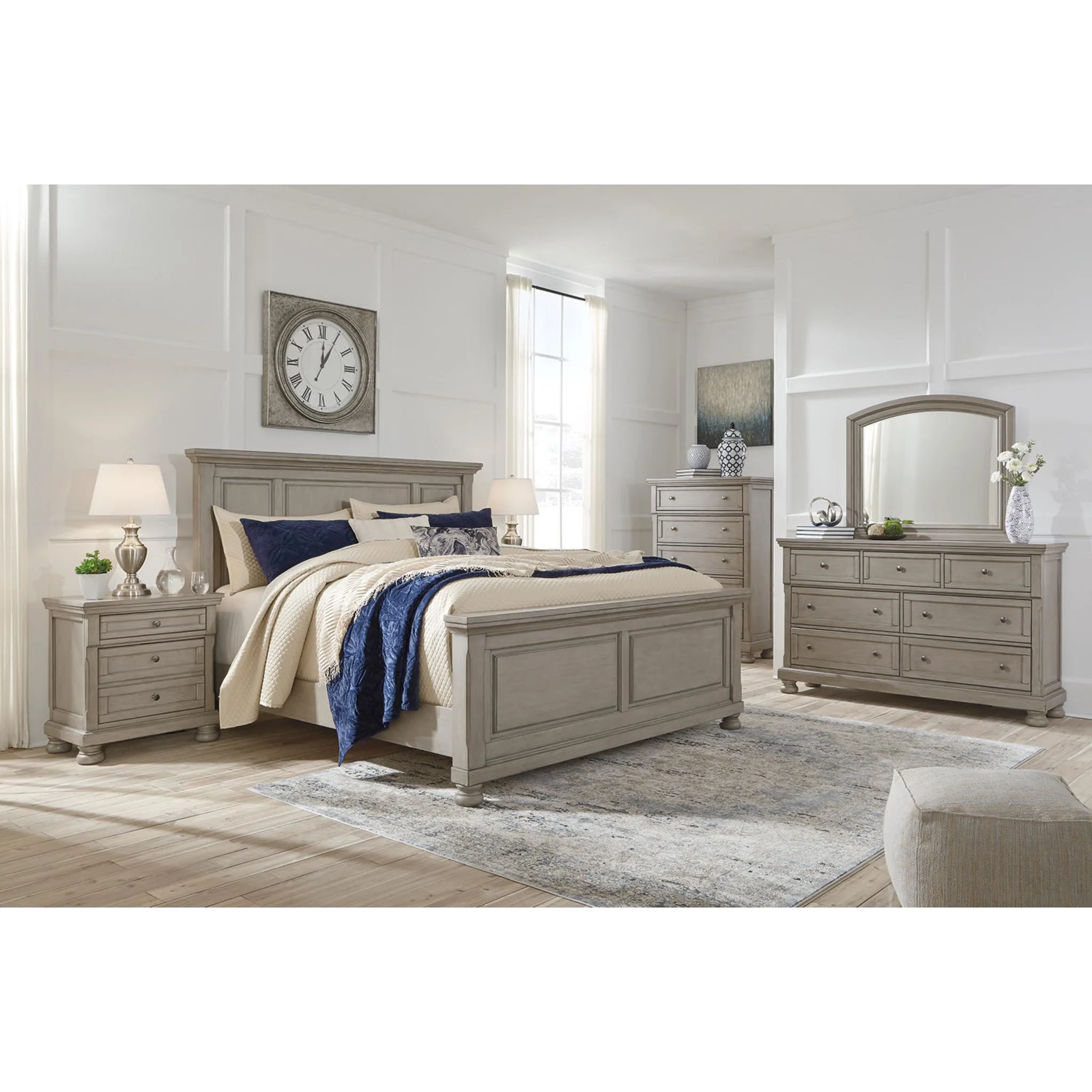 Lettner 5 Piece King Panel Bedroom - Light Gray - Image 8