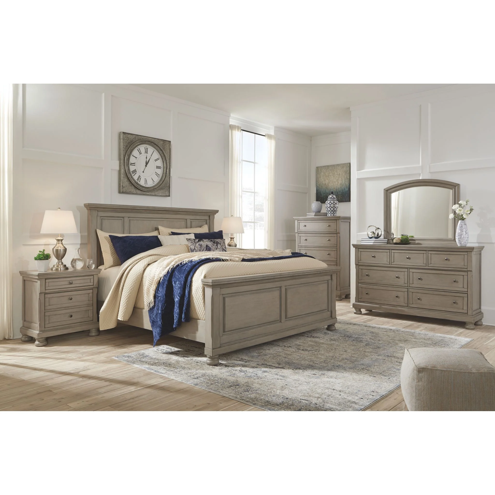 Lettner 5 Piece Queen Panel Bedroom - Light Gray - Image 4